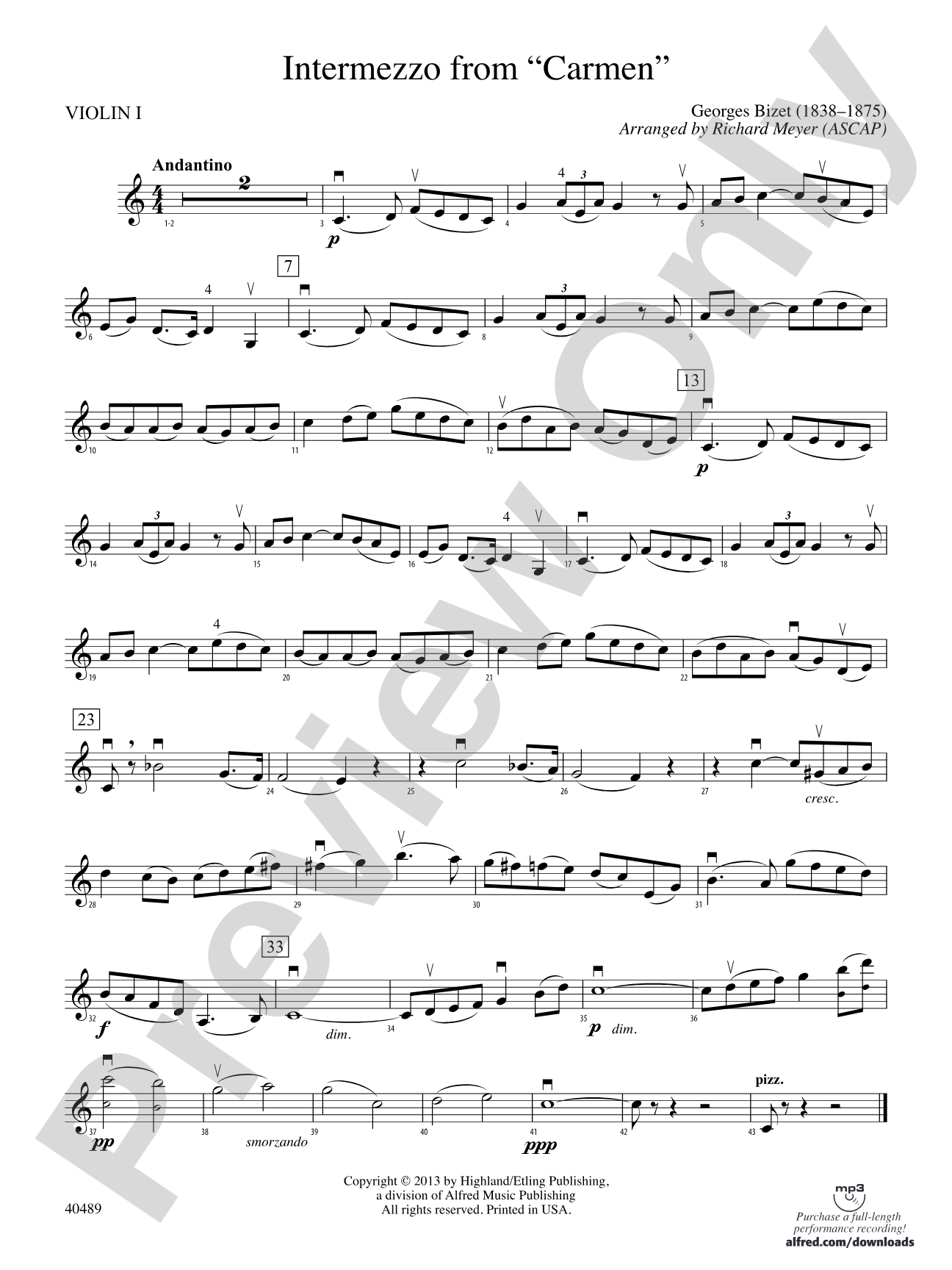 Intermezzo from Carmen: 1st Violin