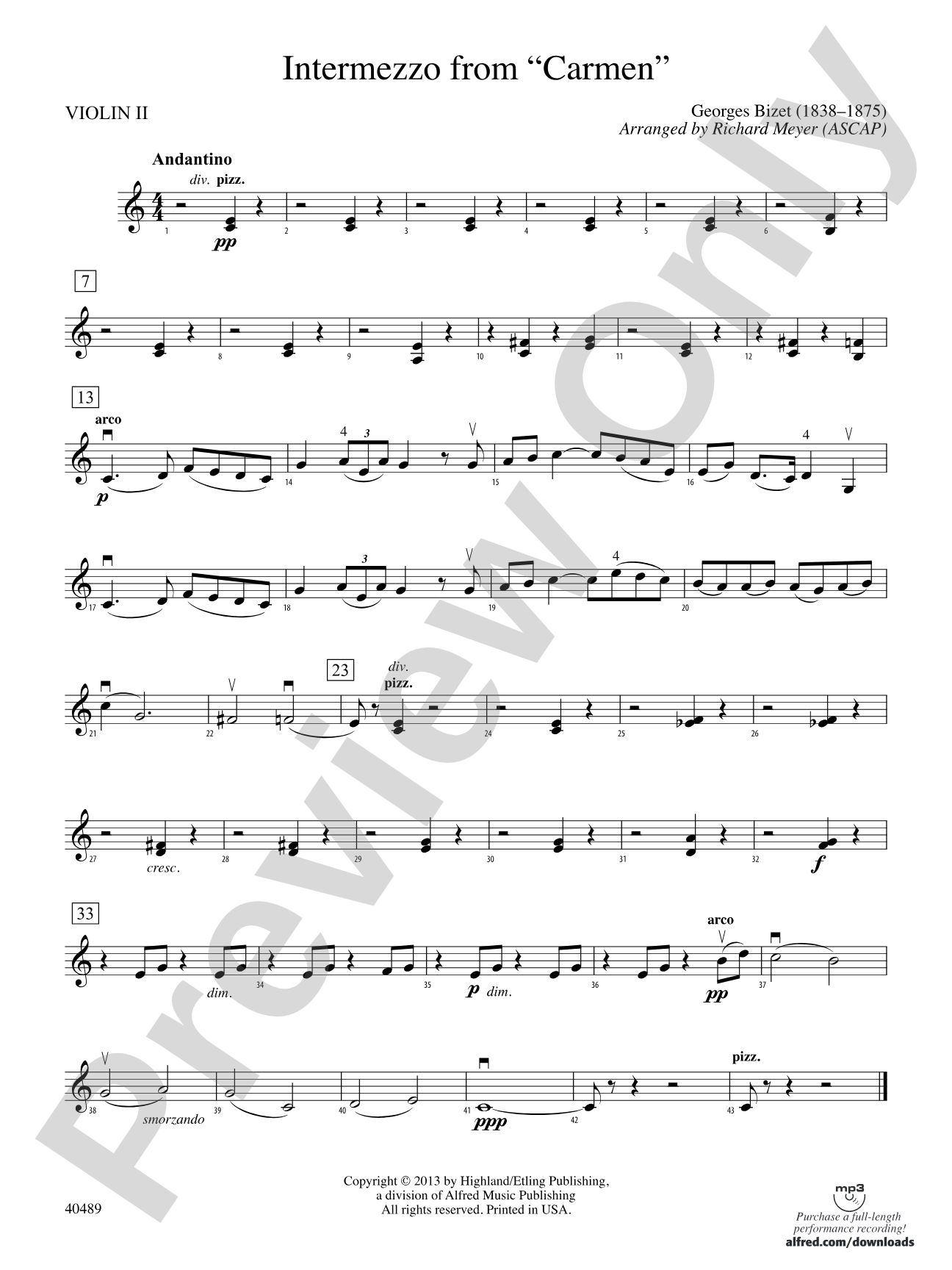 Intermezzo from Carmen: 2nd Violin
