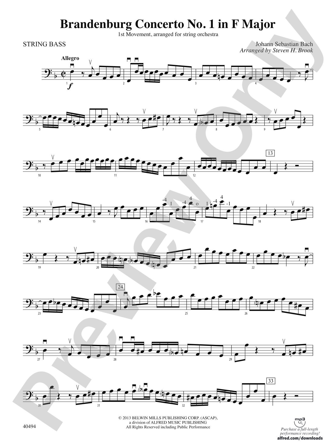 Brandenburg Concerto No. 1 in F Major: String Bass