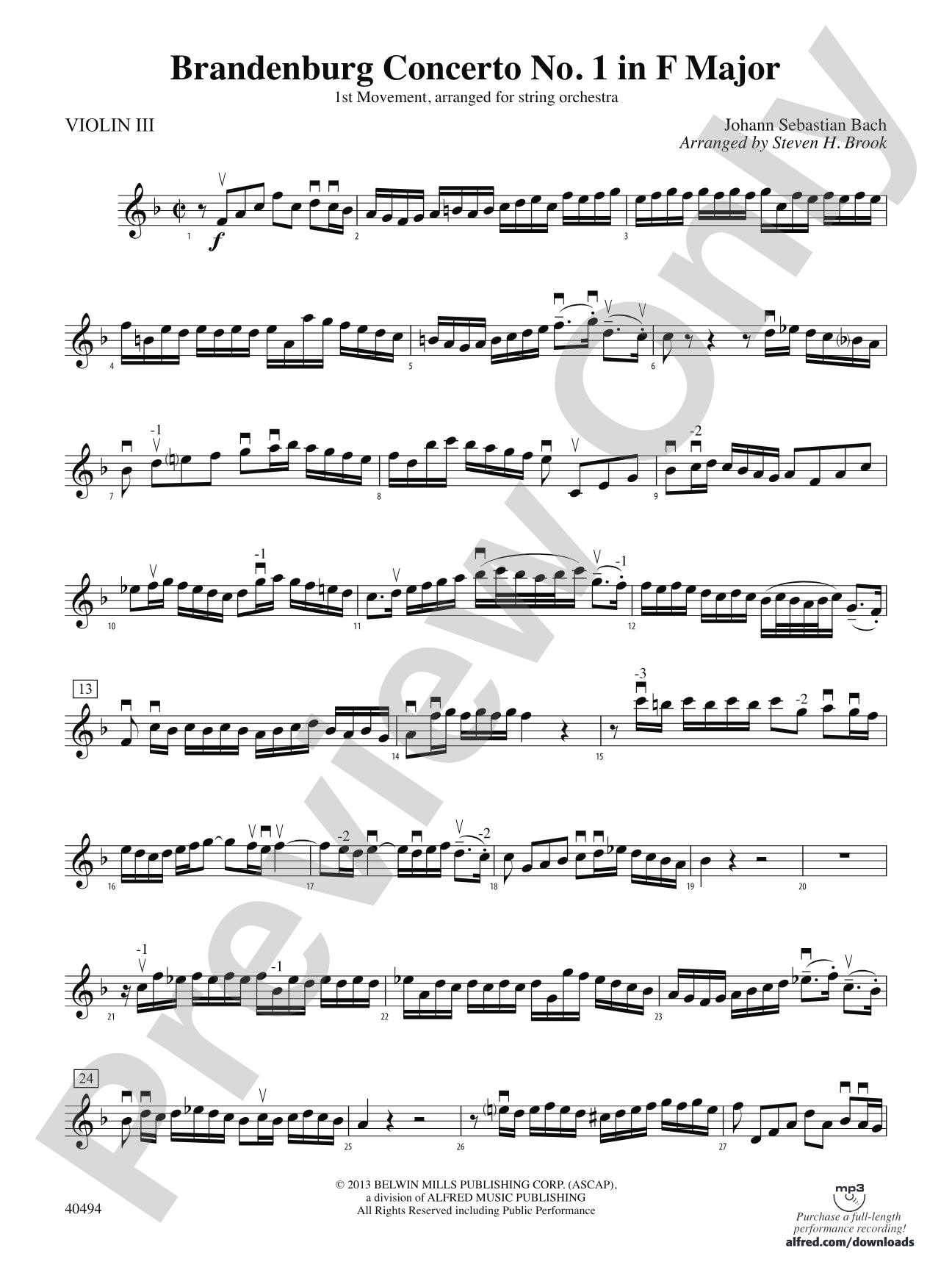 Brandenburg Concerto No. 1 in F Major: 3rd Violin (Viola [TC])