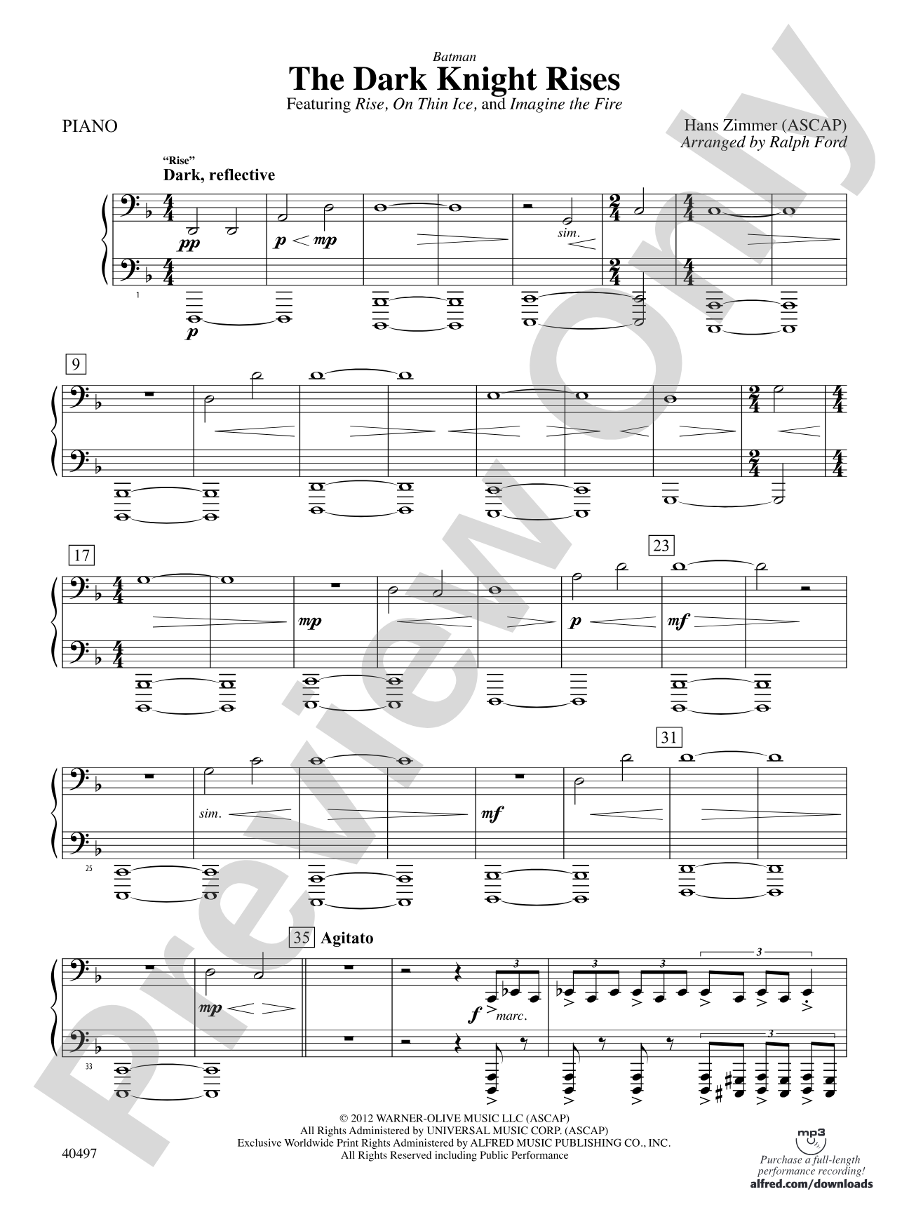 Batman: The Dark Knight Rises: Piano Accompaniment