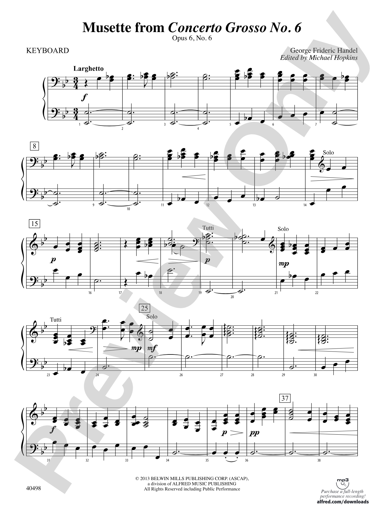 Musette from Concerto Grosso No. 6: Piano Accompaniment