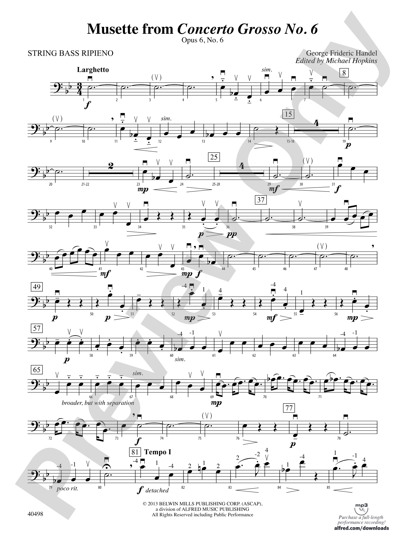 Musette from Concerto Grosso No. 6: Bass Ripieno