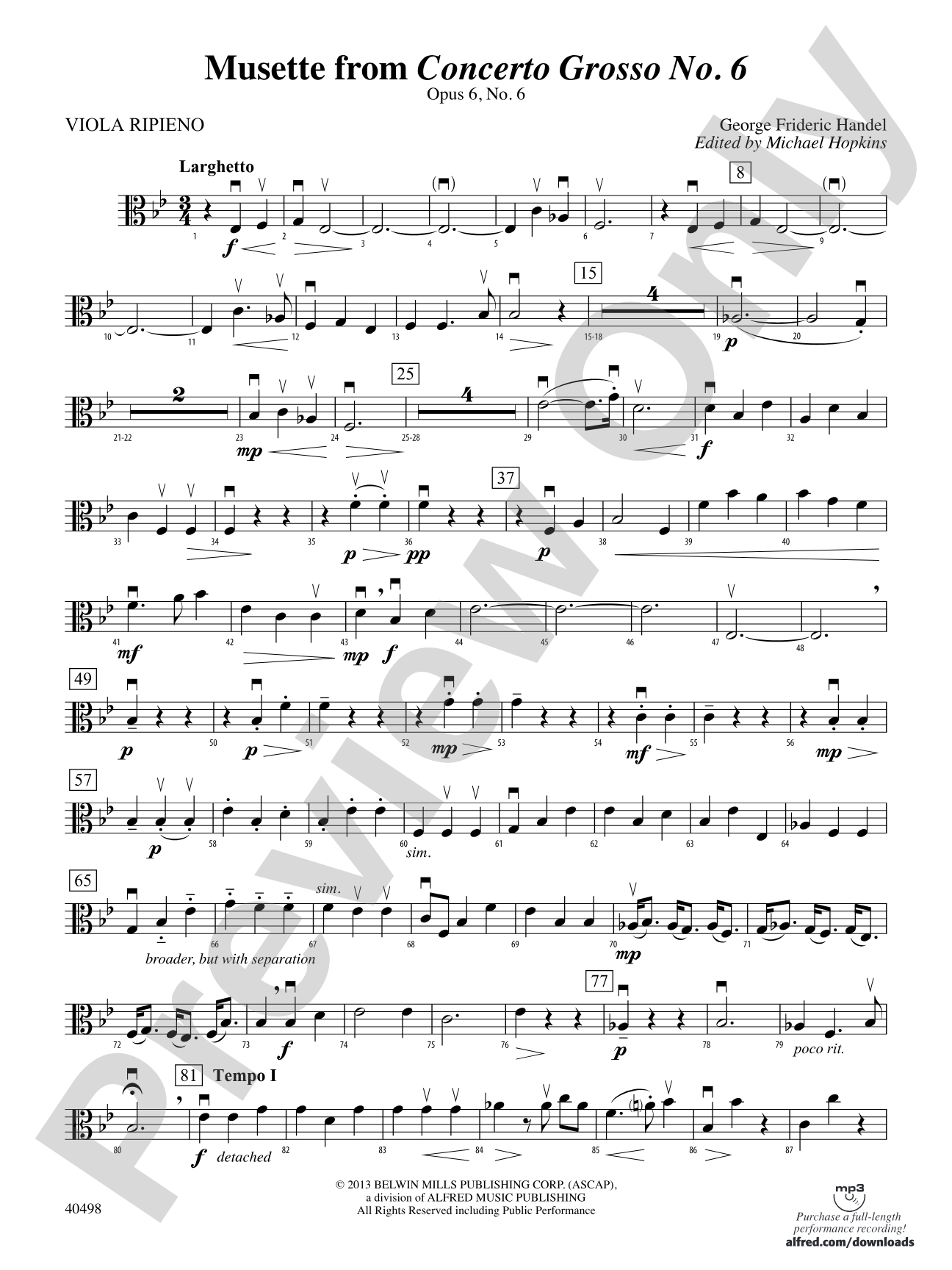 Musette from Concerto Grosso No. 6: Viola Ripieno