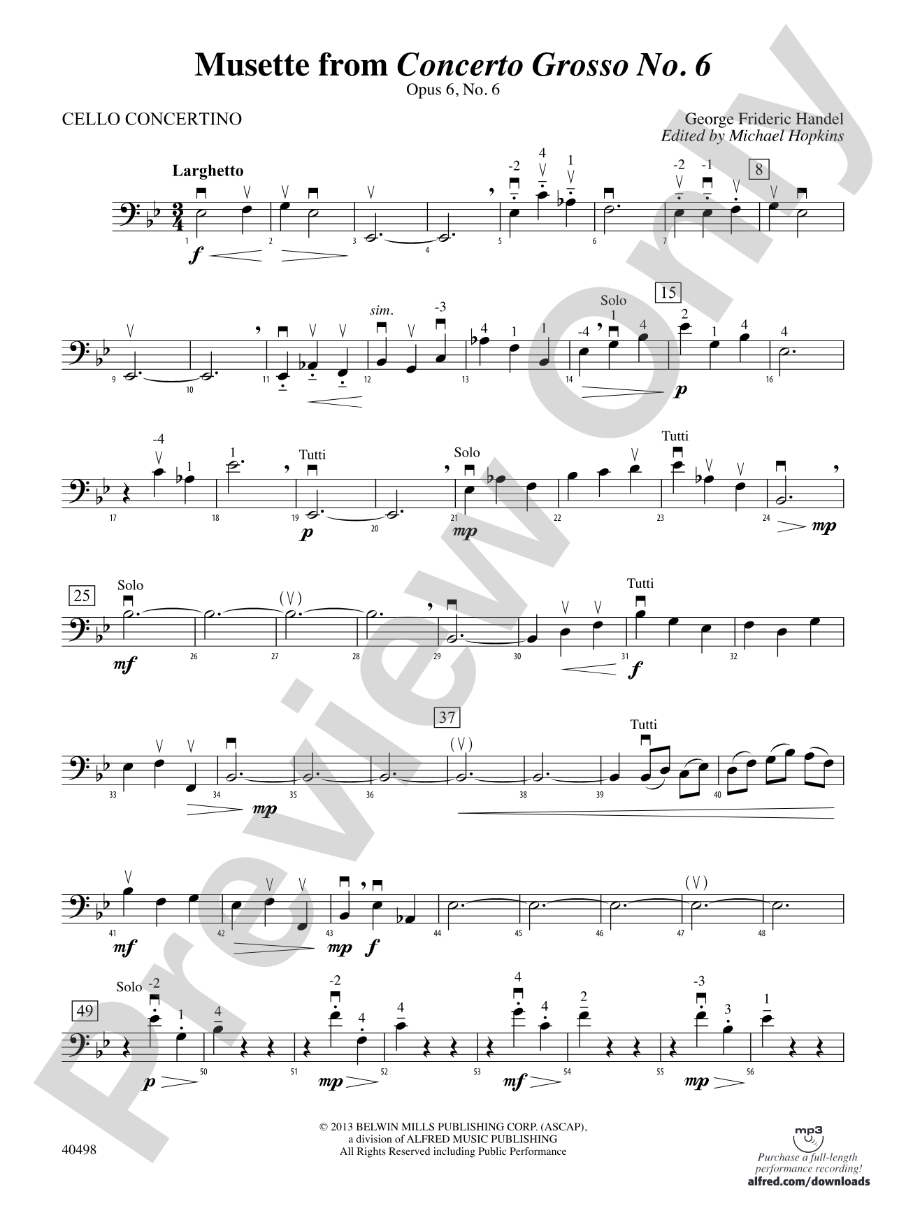 Musette from Concerto Grosso No. 6: Cello Concertino