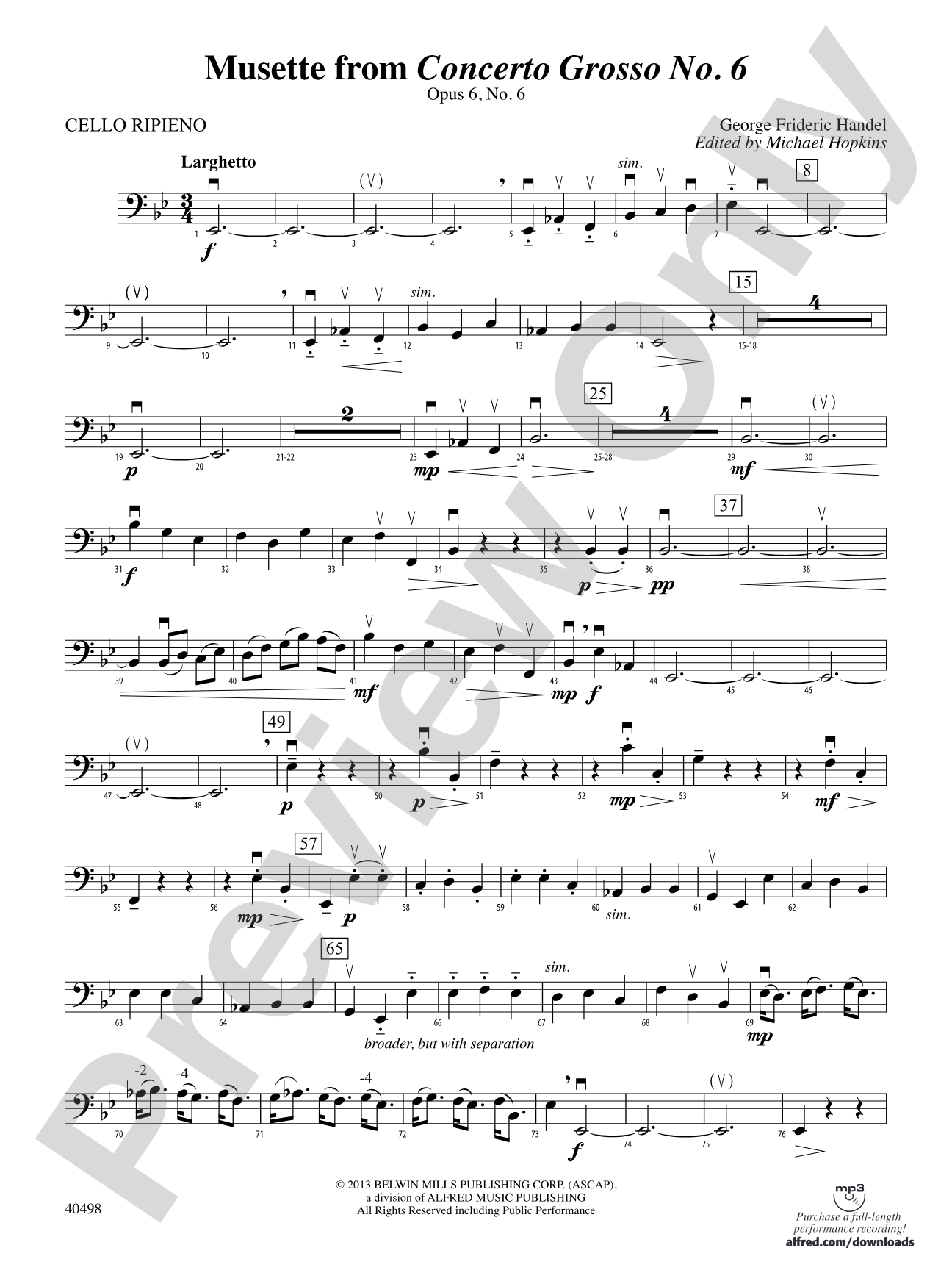 Musette from Concerto Grosso No. 6: Cello Ripieno