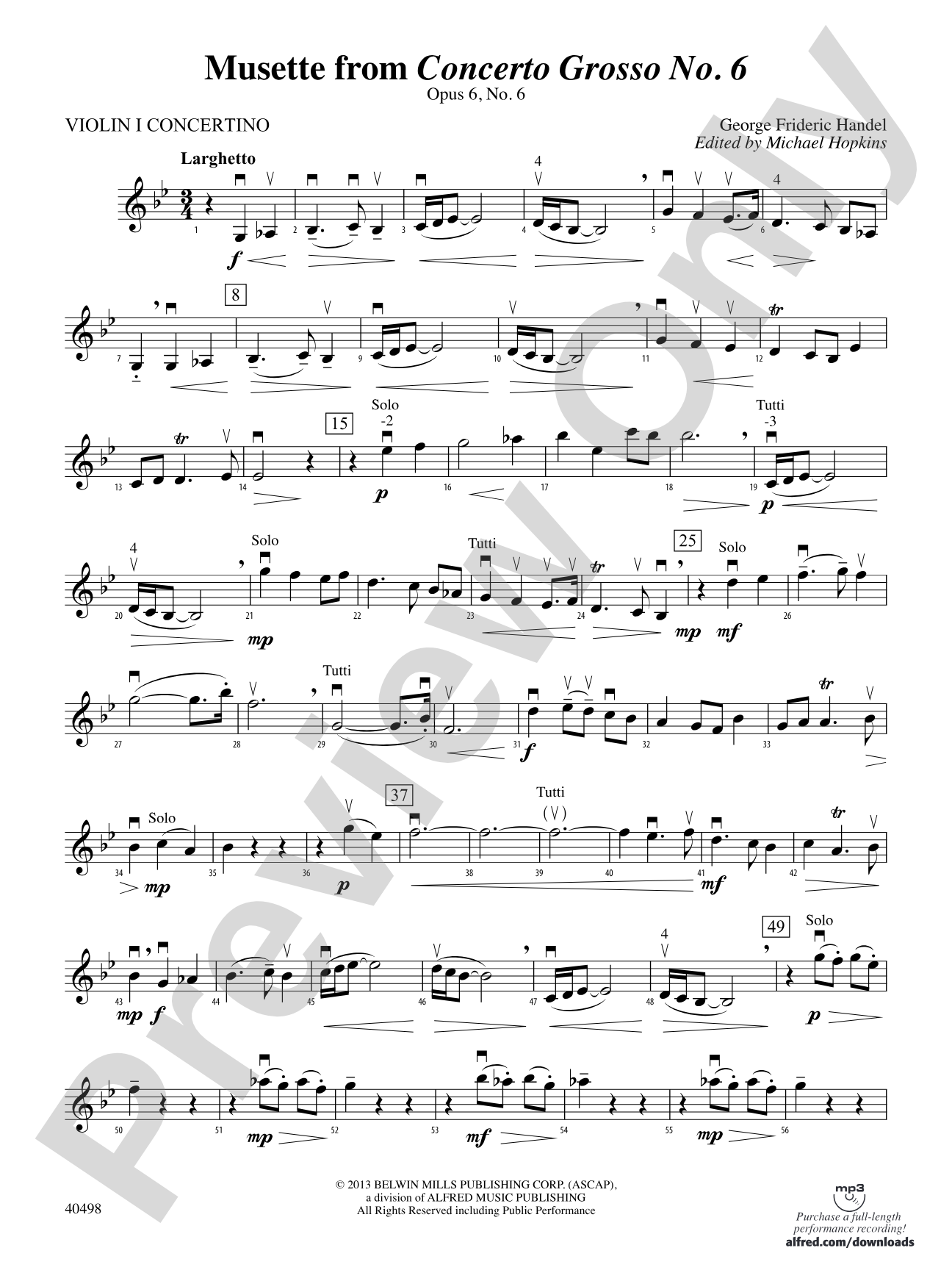 Musette from Concerto Grosso No. 6: Violin 1 Concertino