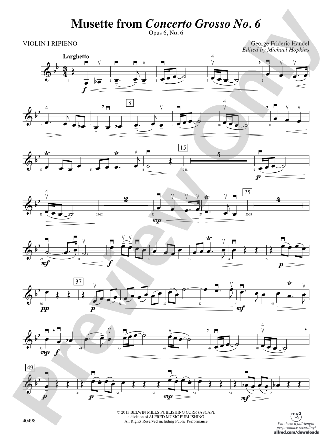 Musette from Concerto Grosso No. 6: Violin 1 Ripieno