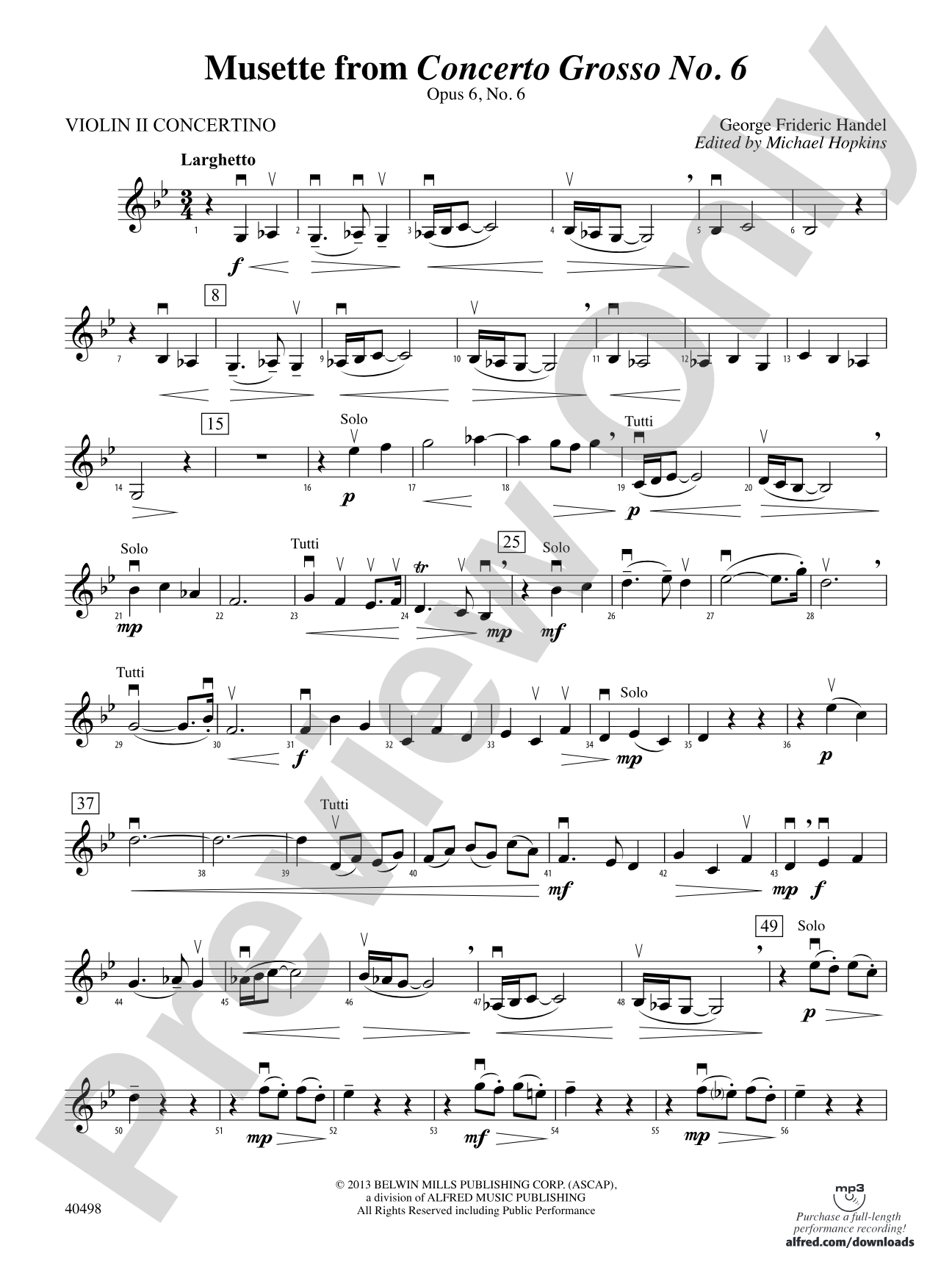 Musette from Concerto Grosso No. 6: Violin 2 Concertino