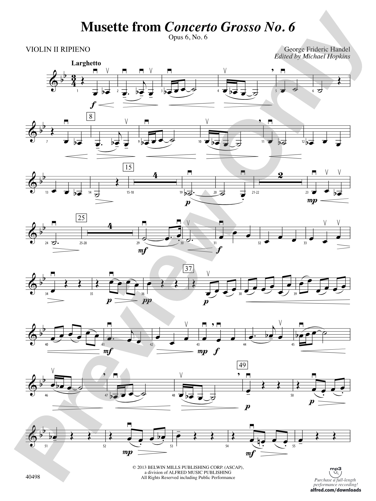 Musette from Concerto Grosso No. 6: Violin 2 Ripieno