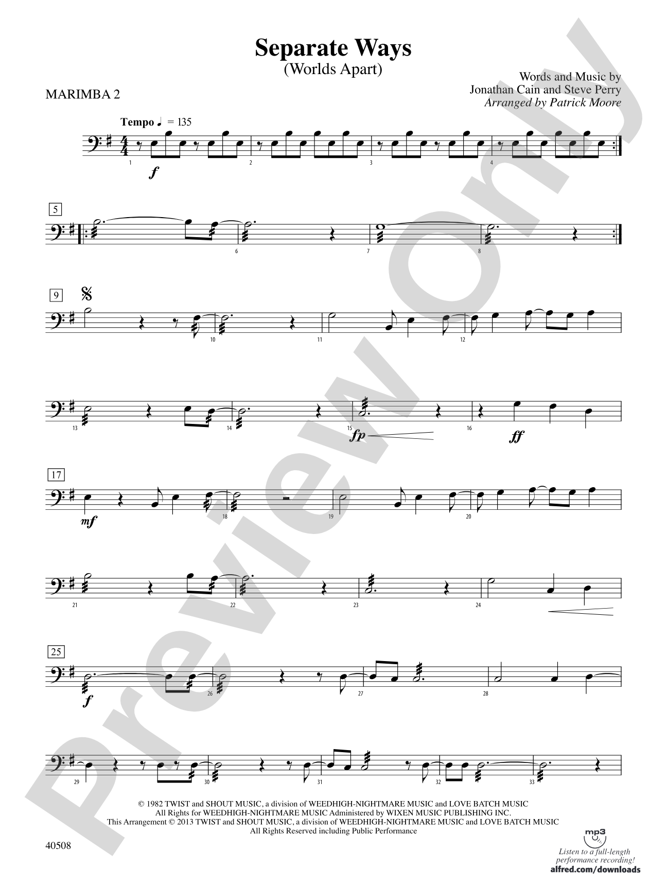 Separate Ways (Worlds Apart): 2nd Mallet Percussion