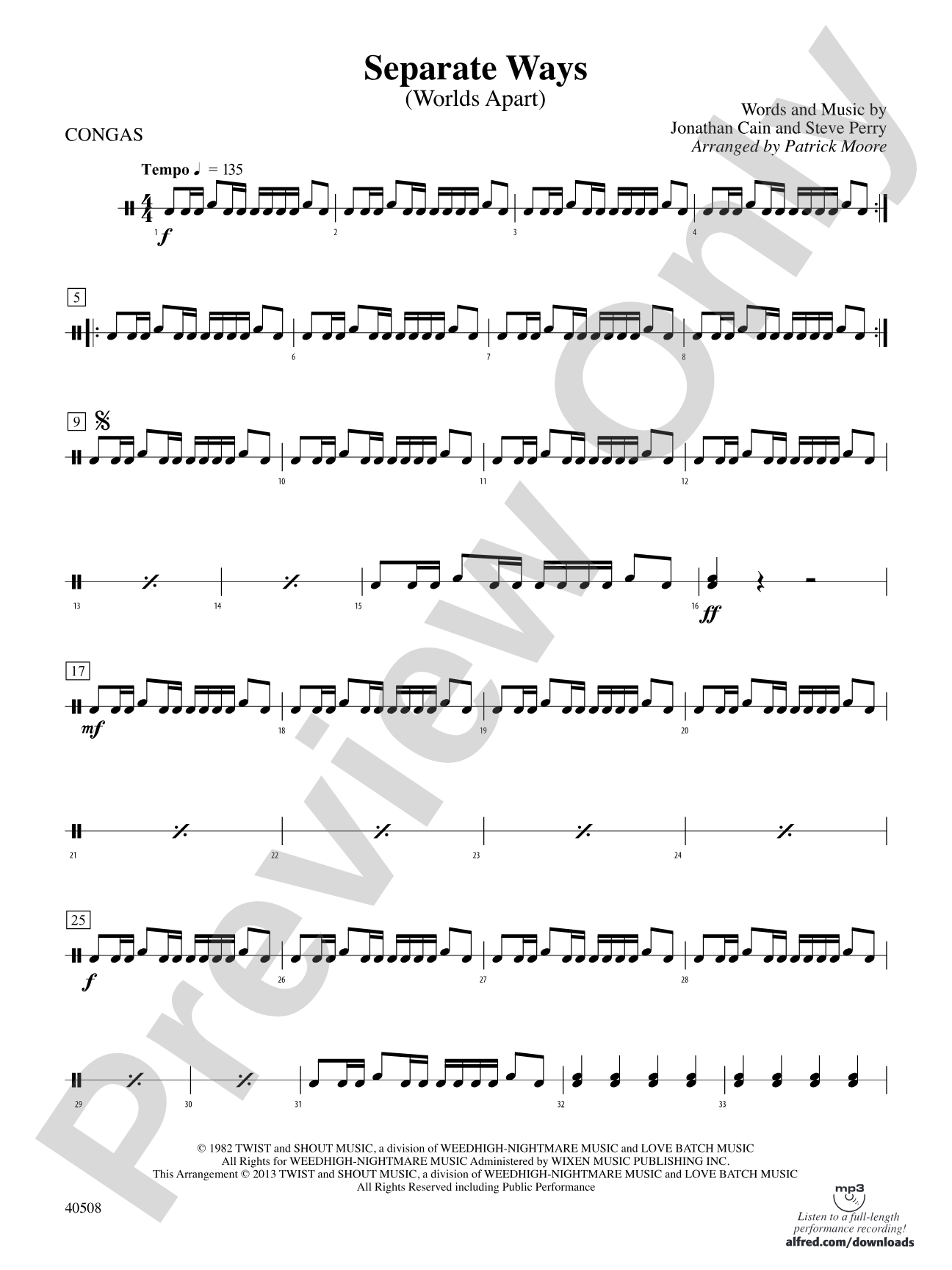 Separate Ways (Worlds Apart): 1st Percussion