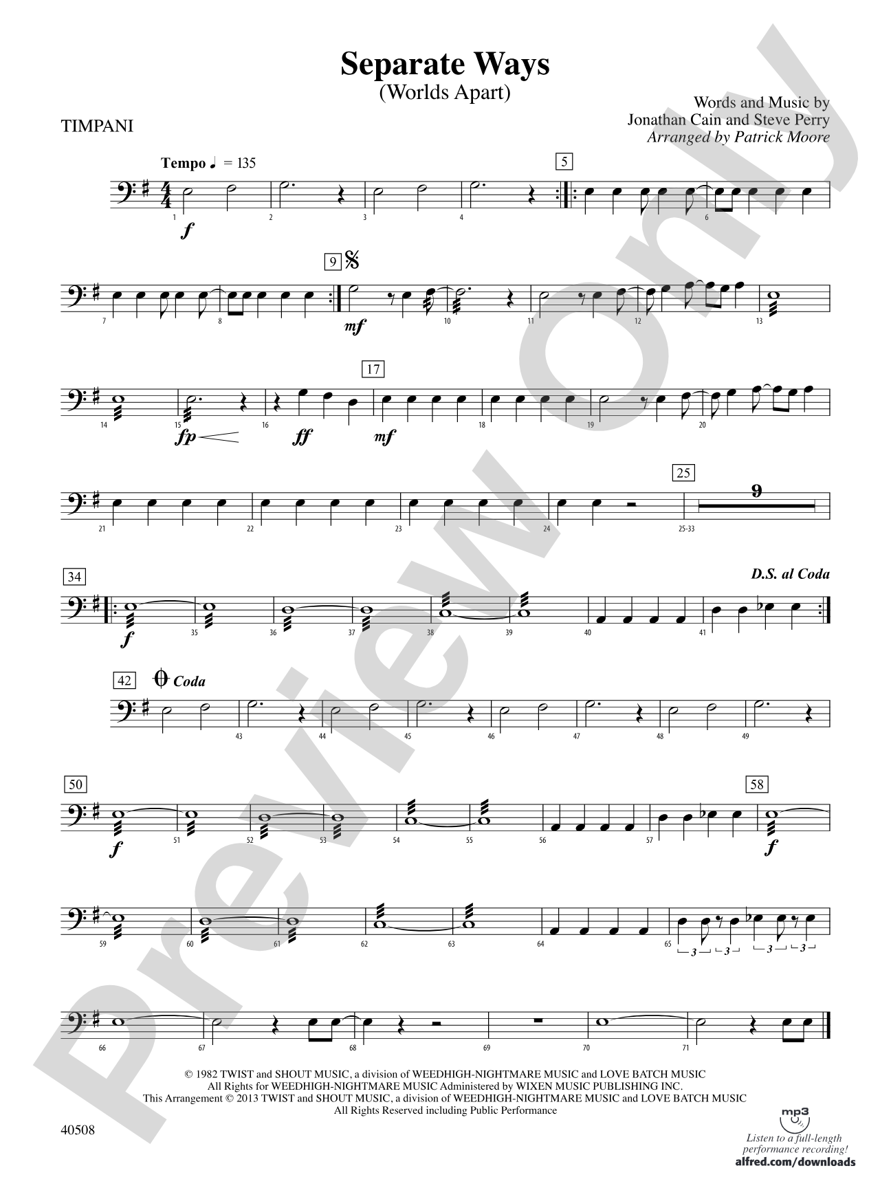 Separate Ways (Worlds Apart): Timpani