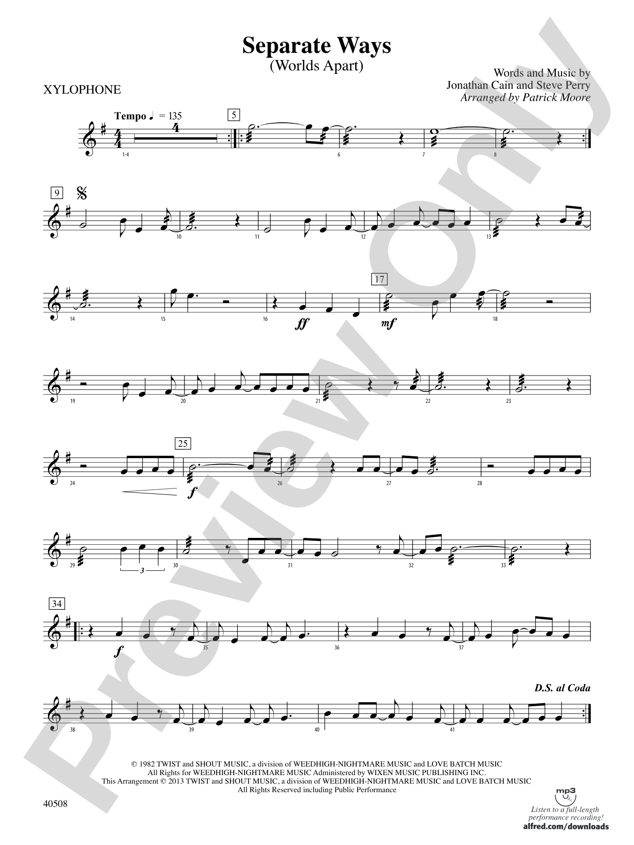 Separate Ways (Worlds Apart): Xylophone