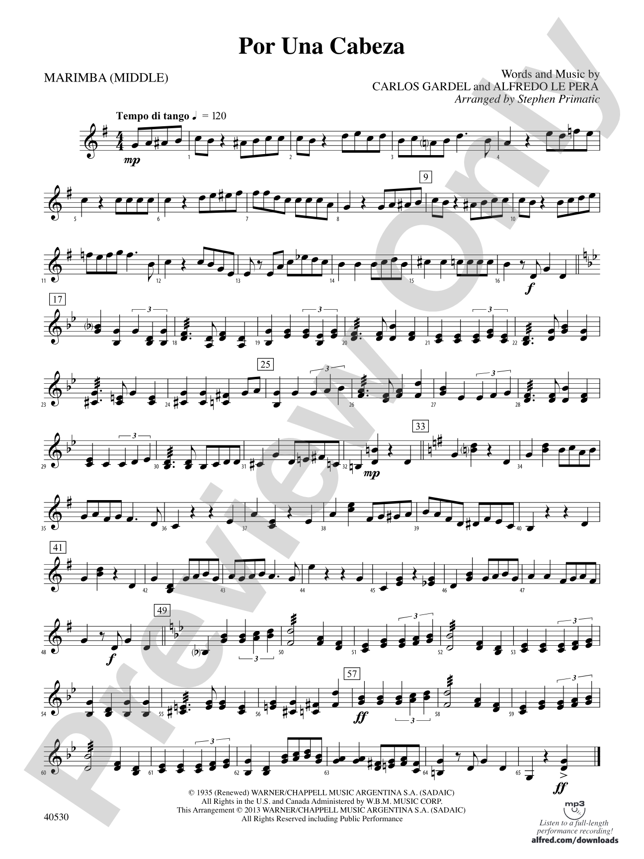 Por Una Cabeza: 2nd Mallet Percussion