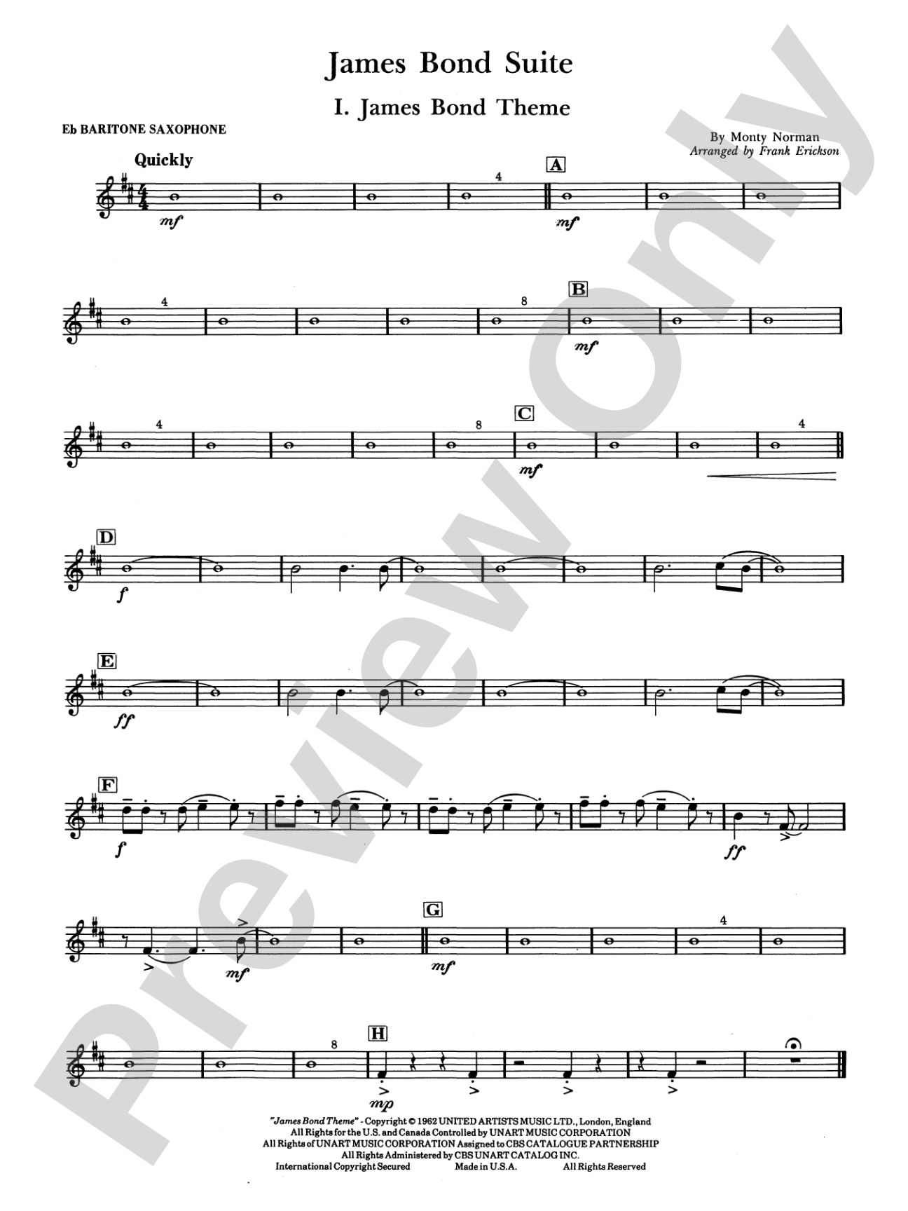 James Bond Suite (Medley): E-flat Baritone Saxophone