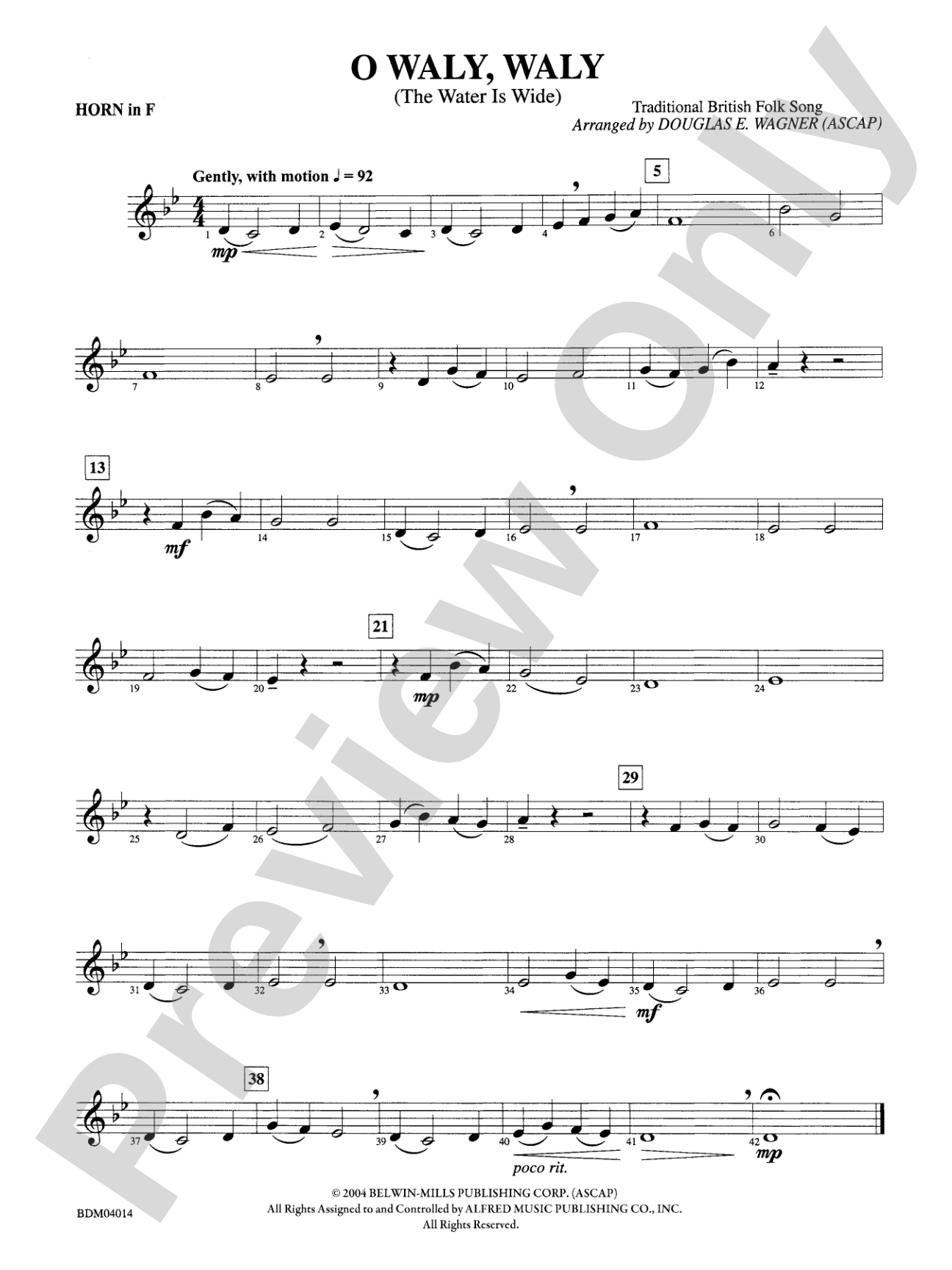 O Waly, Waly (The Water Is Wide): 1st F Horn