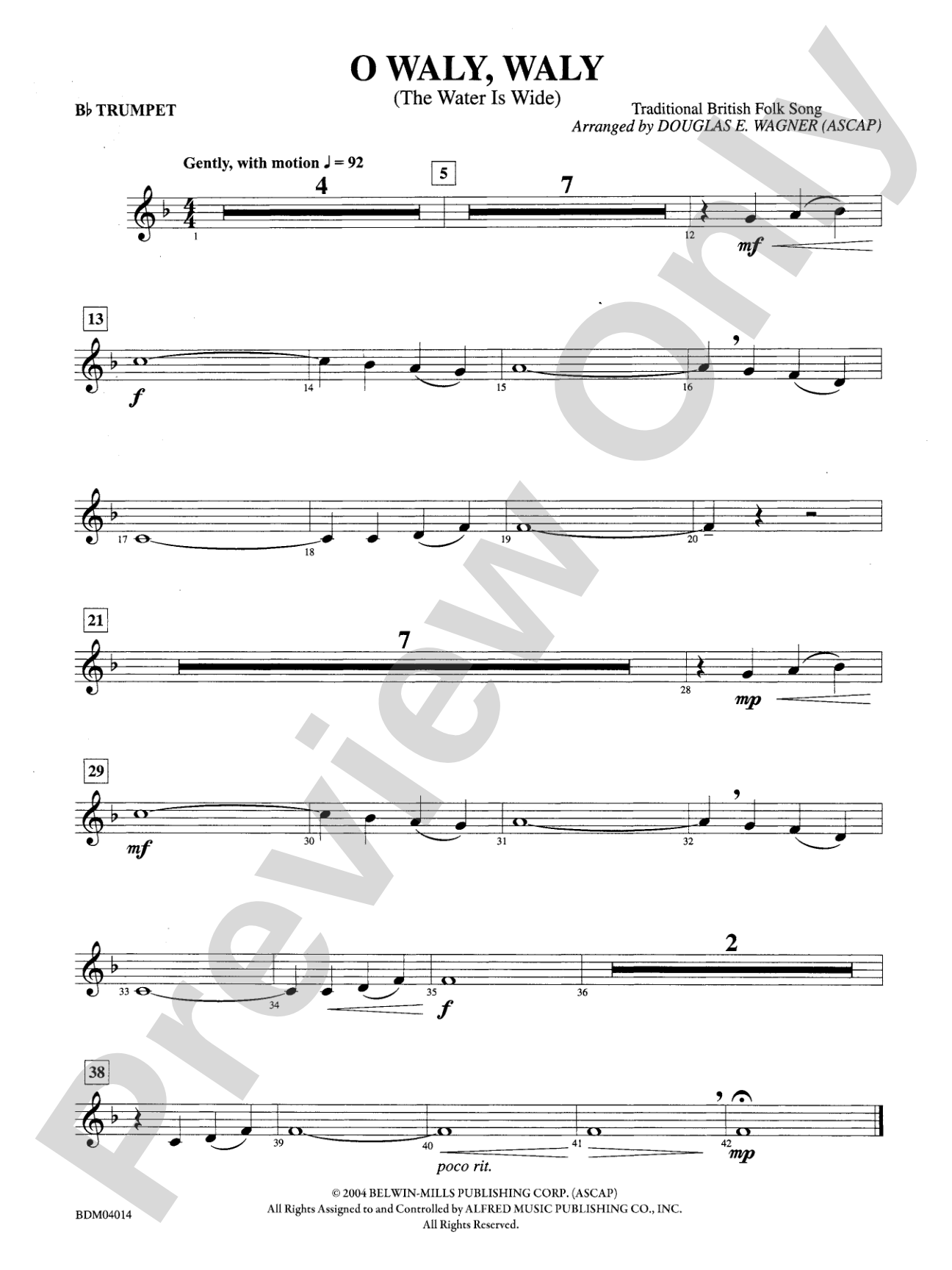 O Waly, Waly (The Water Is Wide): 1st B-flat Trumpet