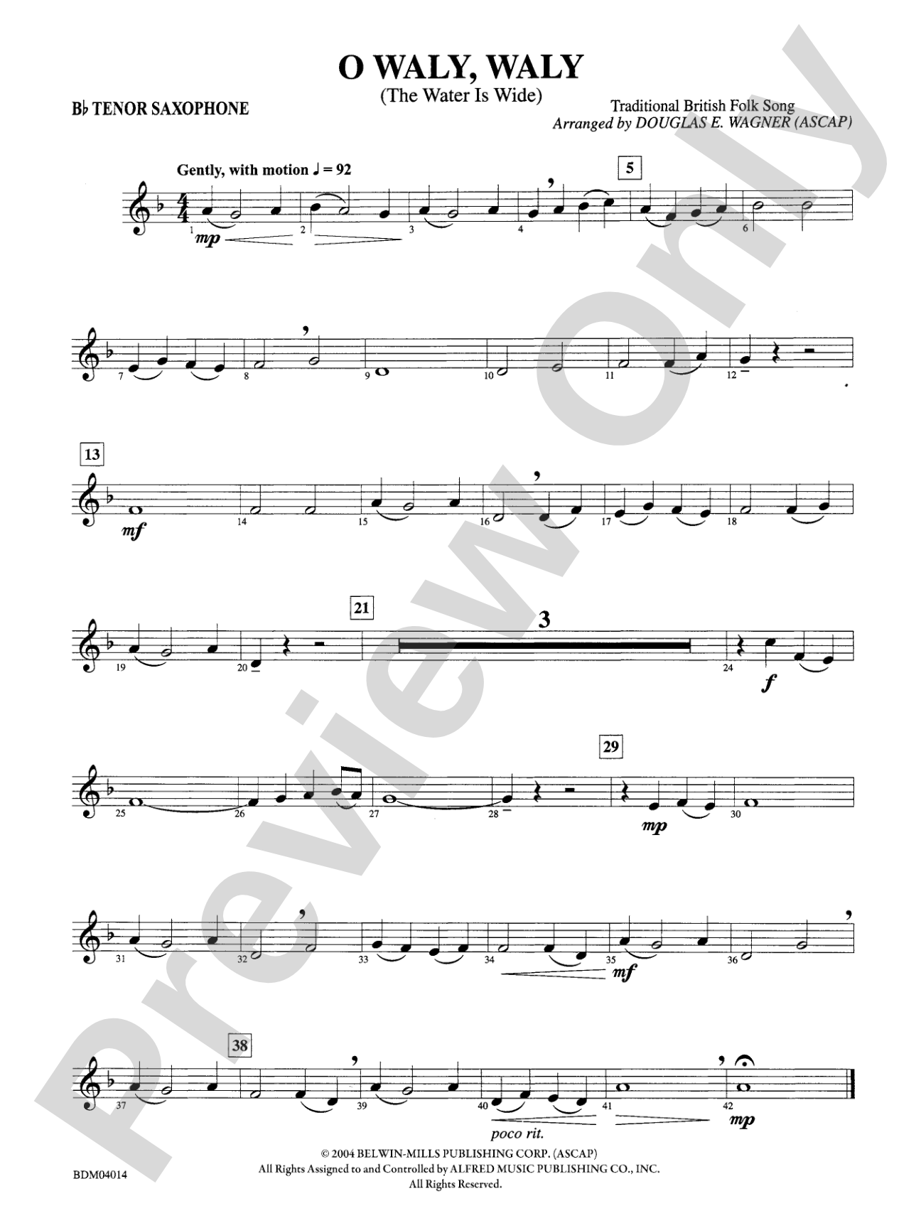 O Waly, Waly (The Water Is Wide): B-flat Tenor Saxophone