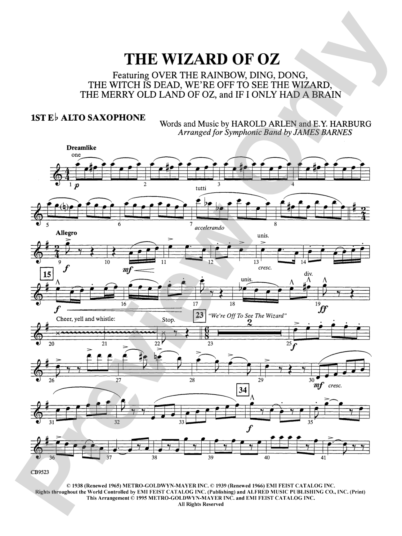 The Wizard of Oz (Medley): E-flat Alto Saxophone