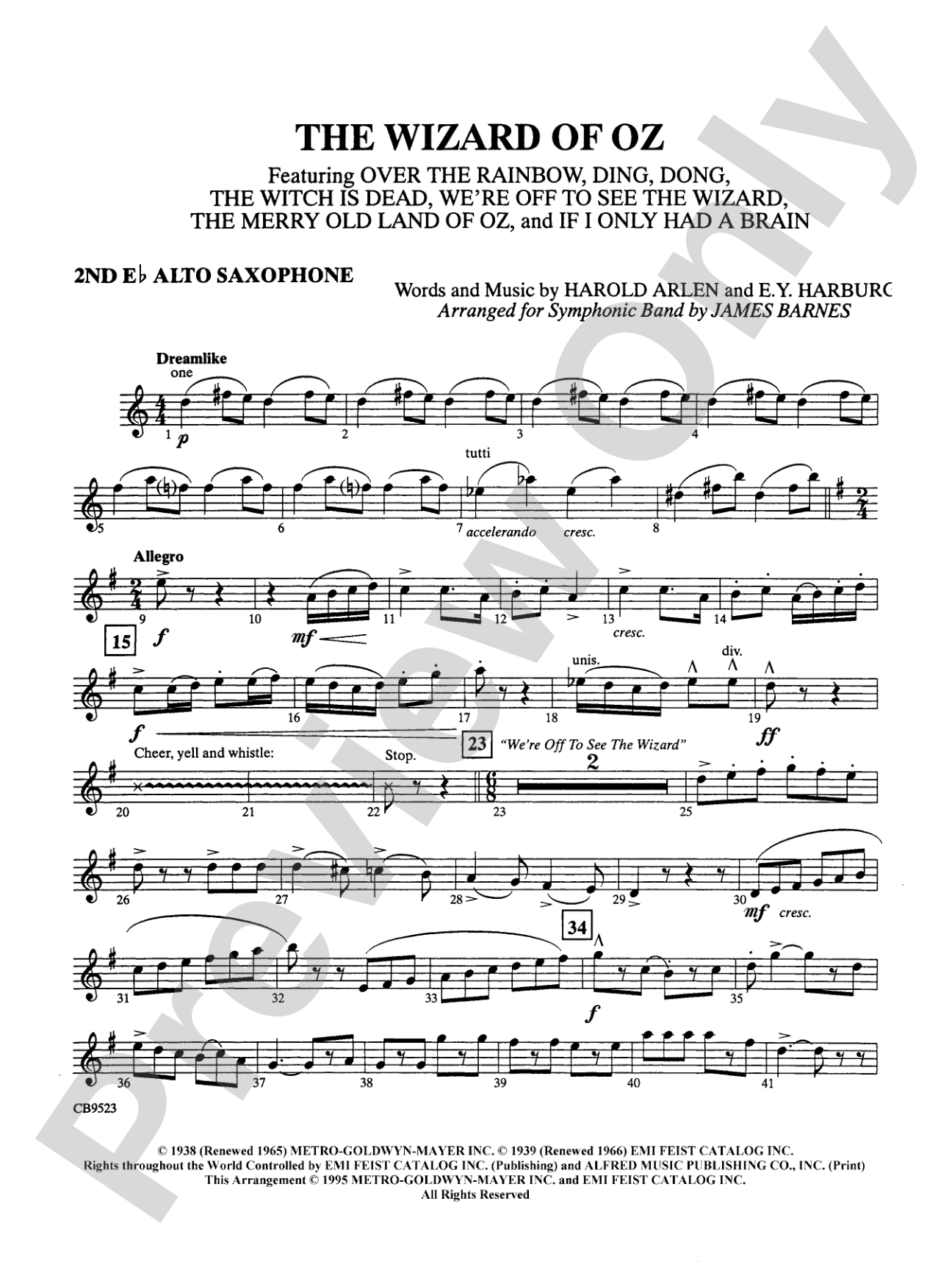 The Wizard of Oz (Medley): 2nd E-flat Alto Saxophone