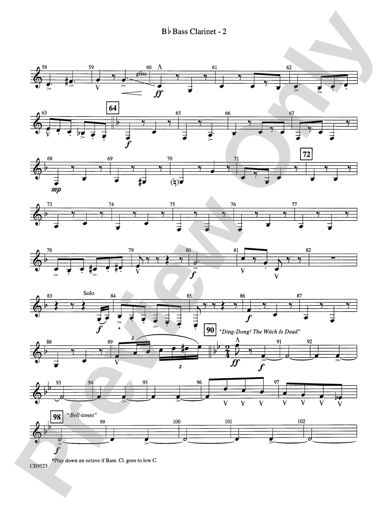 The Wizard of Oz (Medley): B-flat Bass Clarinet
