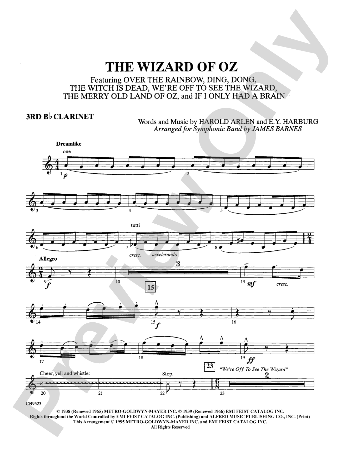 The Wizard of Oz (Medley): 3rd B-flat Clarinet