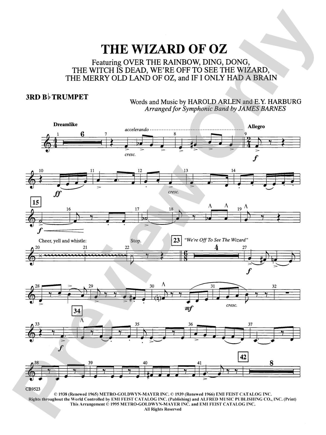 The Wizard of Oz (Medley): 3rd B-flat Trumpet