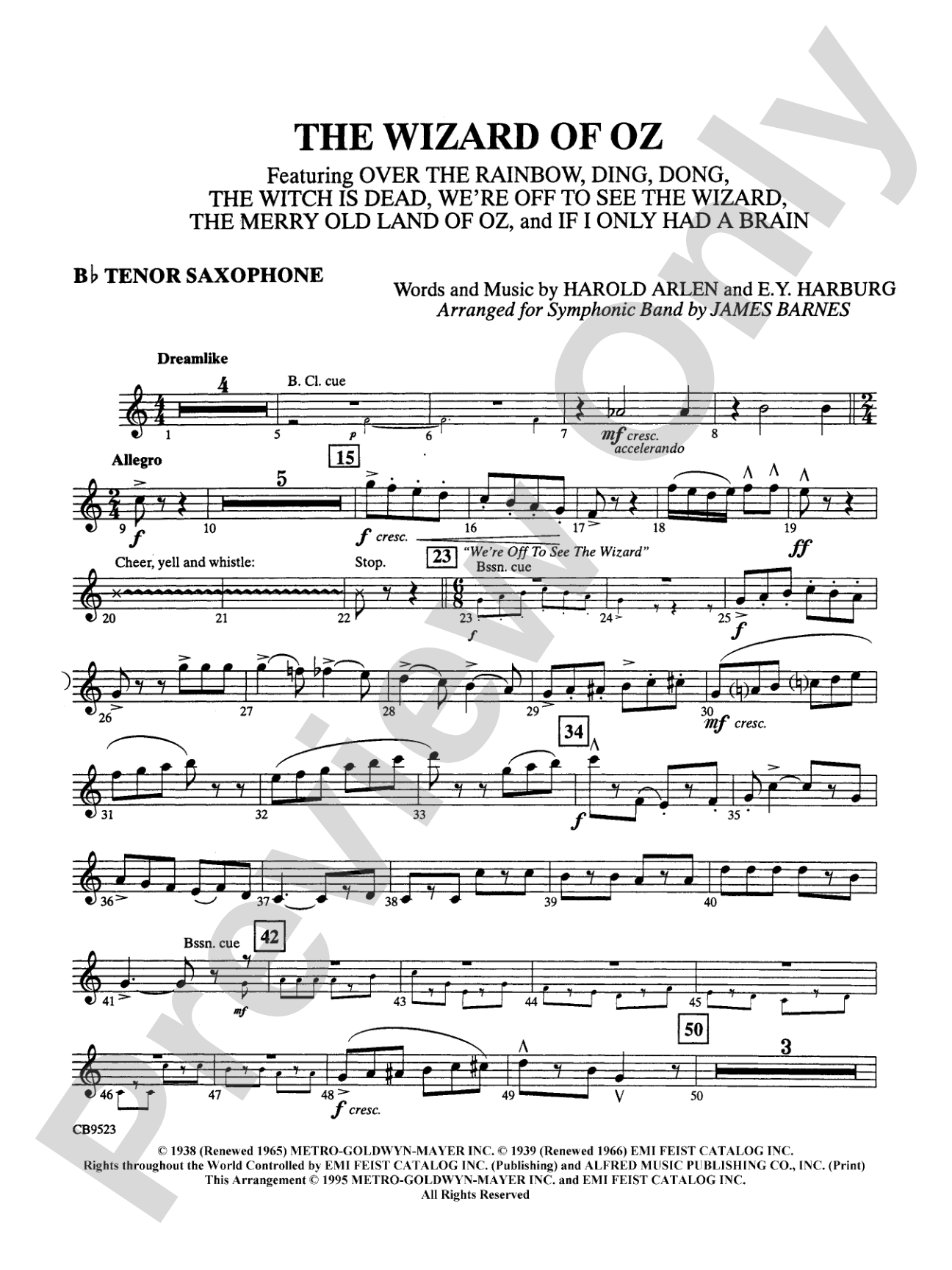 The Wizard of Oz (Medley): B-flat Tenor Saxophone