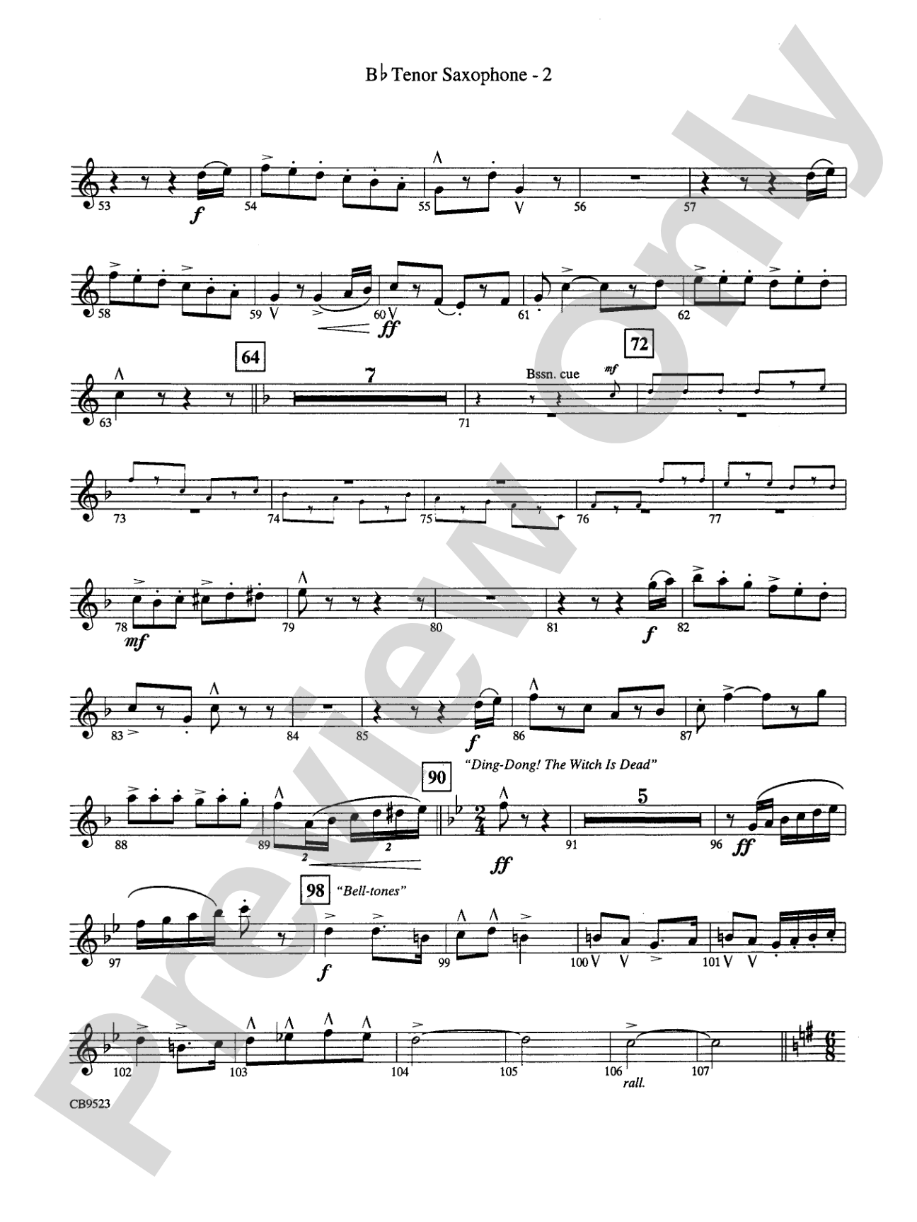 The Wizard of Oz (Medley): B-flat Tenor Saxophone