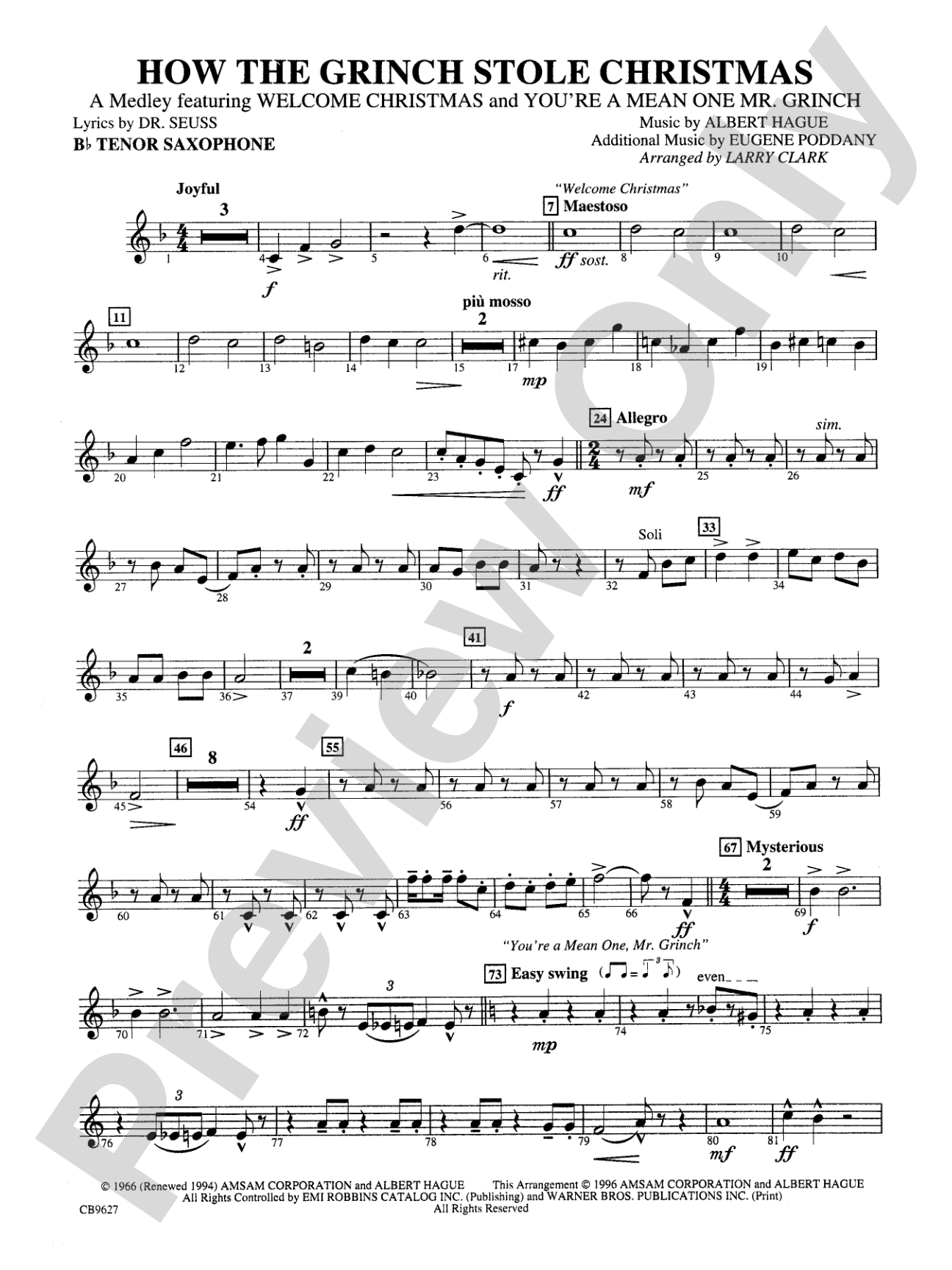 How the Grinch Stole Christmas: B-flat Tenor Saxophone