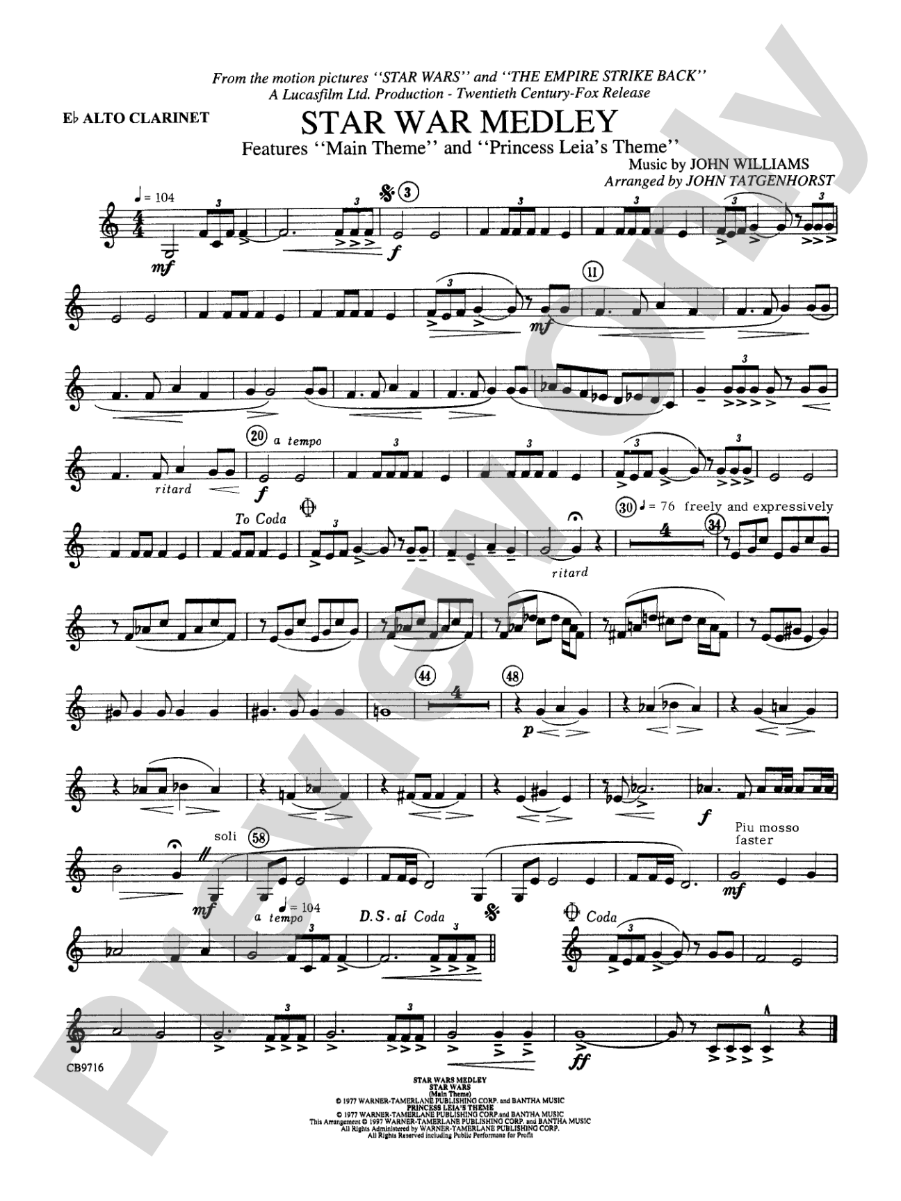 Star Wars® Medley: E-flat Alto Clarinet