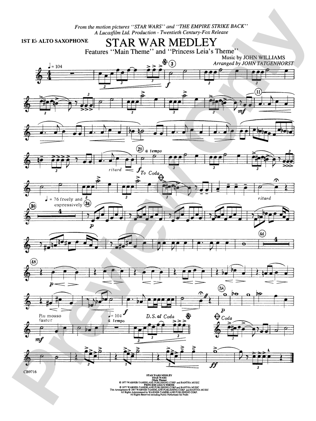 Star Wars® Medley: E-flat Alto Saxophone