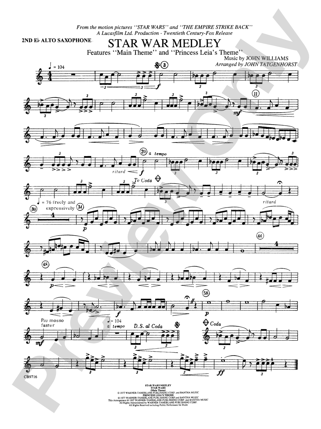 Star Wars® Medley: 2nd E-flat Alto Saxophone