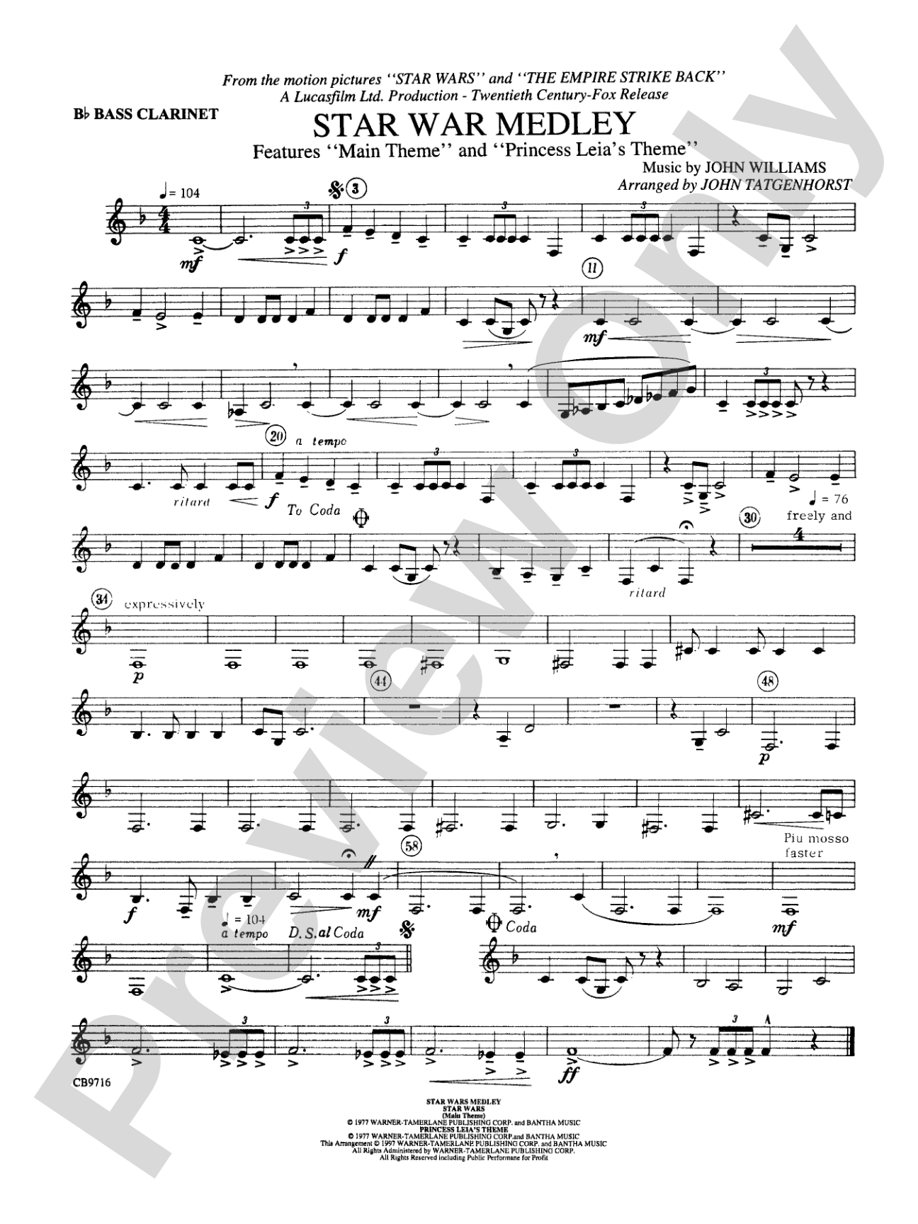 Star Wars® Medley: B-flat Bass Clarinet