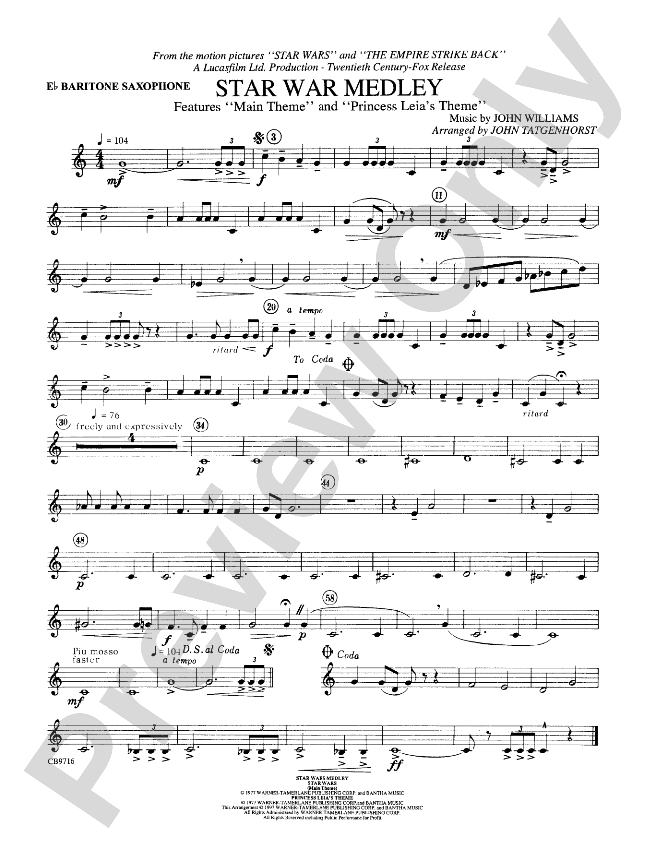 Star Wars® Medley: E-flat Baritone Saxophone