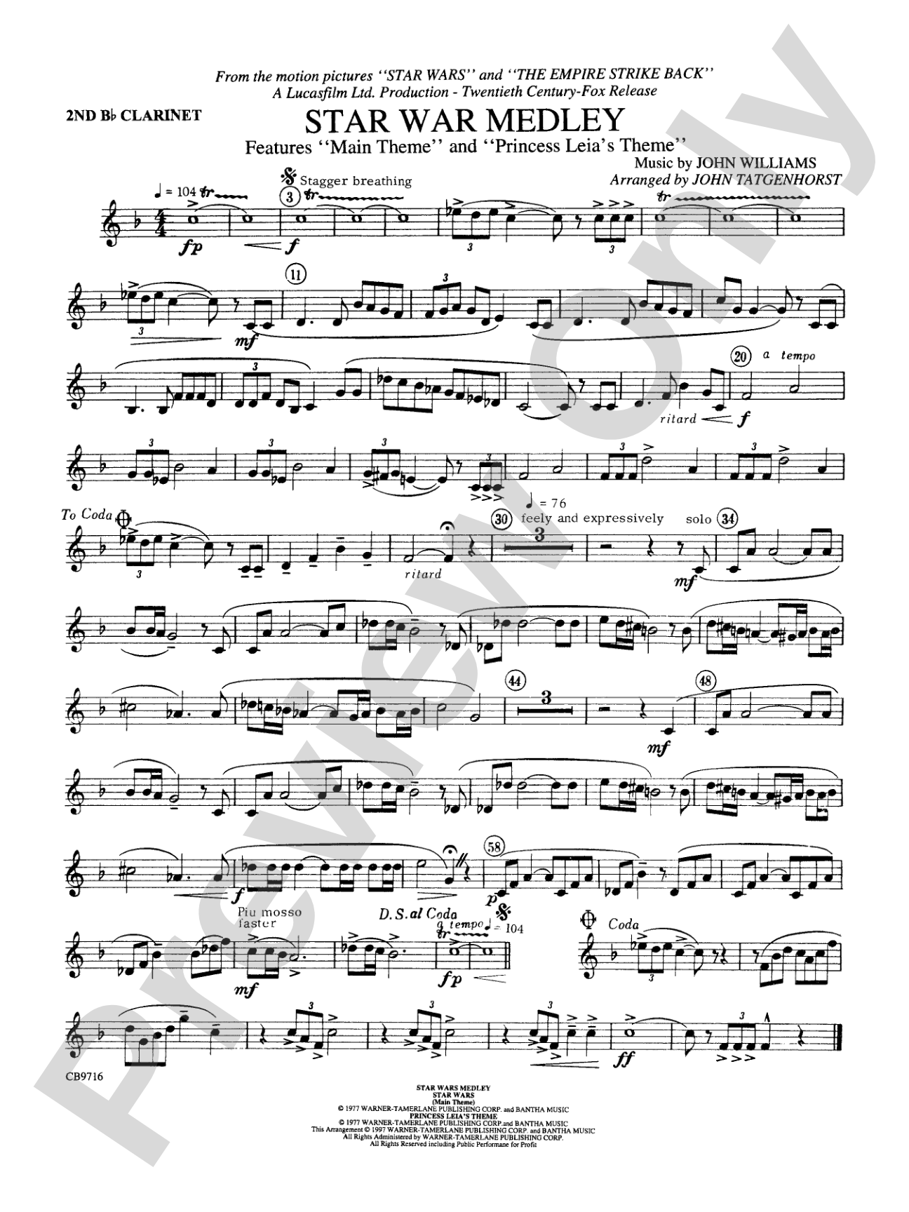 Star Wars® Medley: 2nd B-flat Clarinet