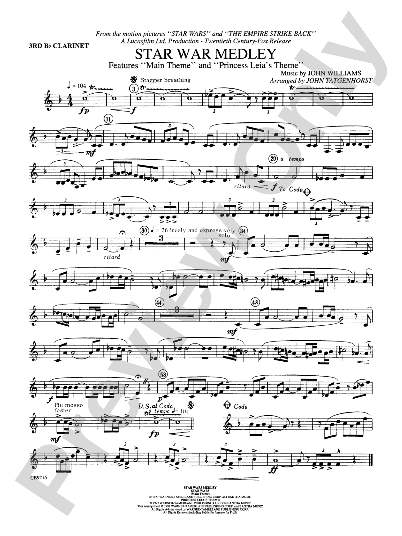 Star Wars® Medley: 3rd B-flat Clarinet