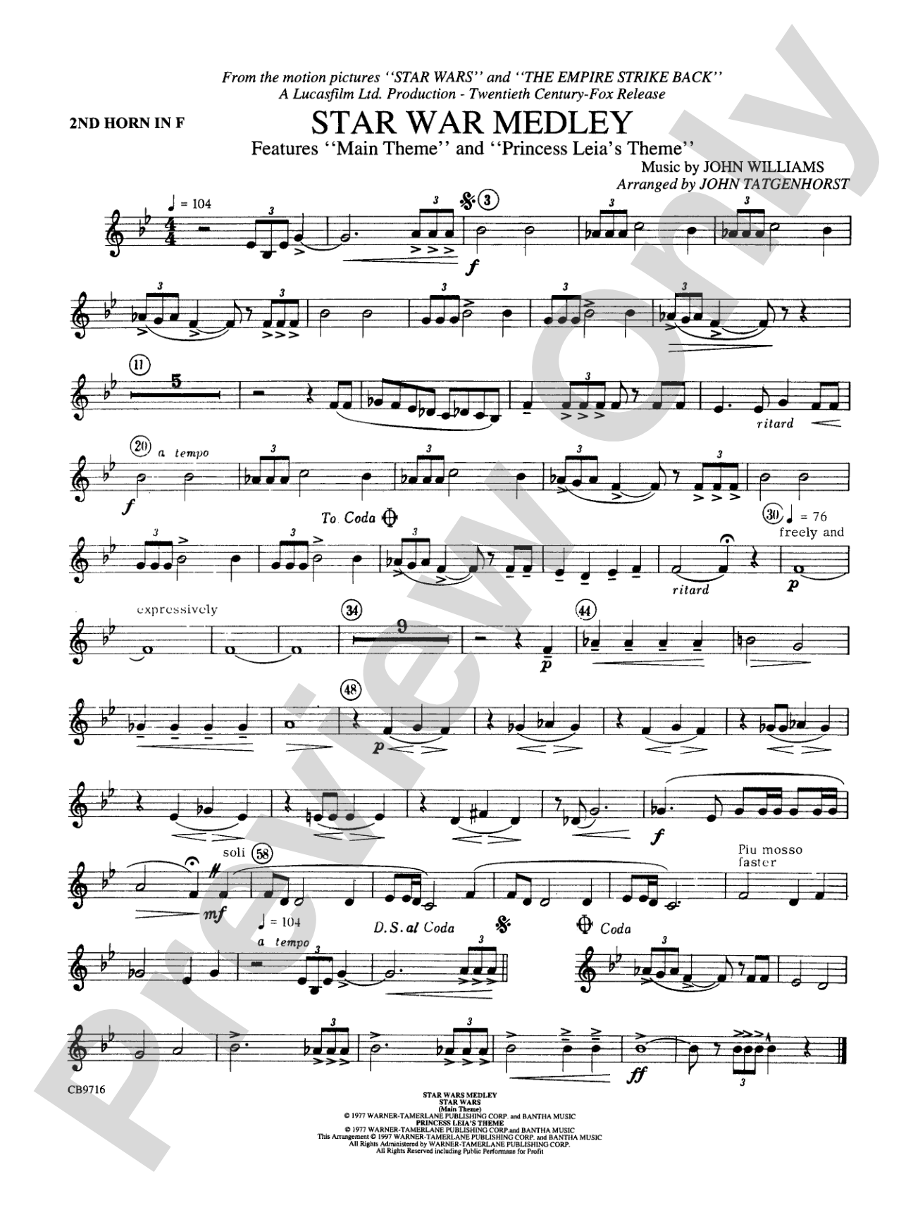 Star Wars® Medley: 2nd F Horn