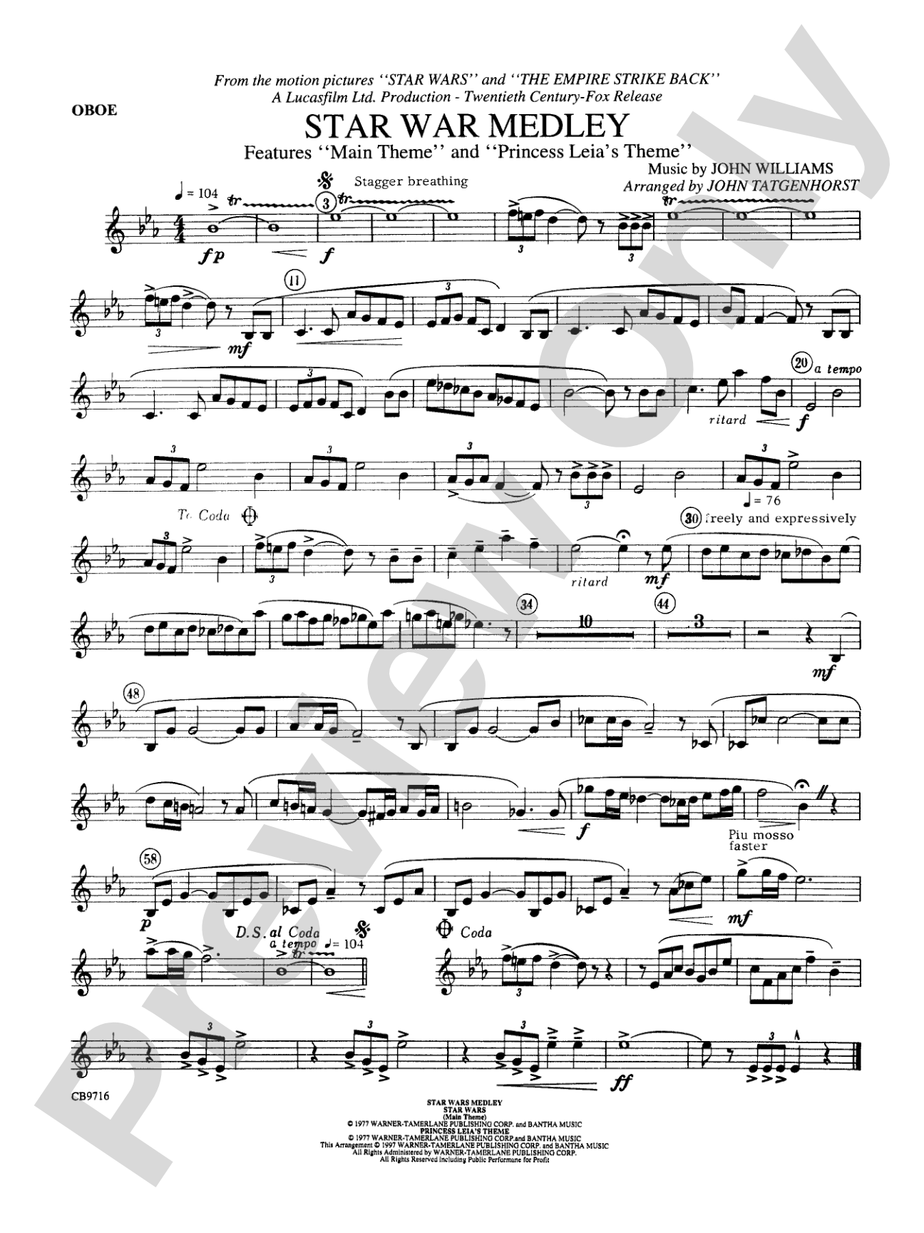 Star Wars® Medley: Oboe