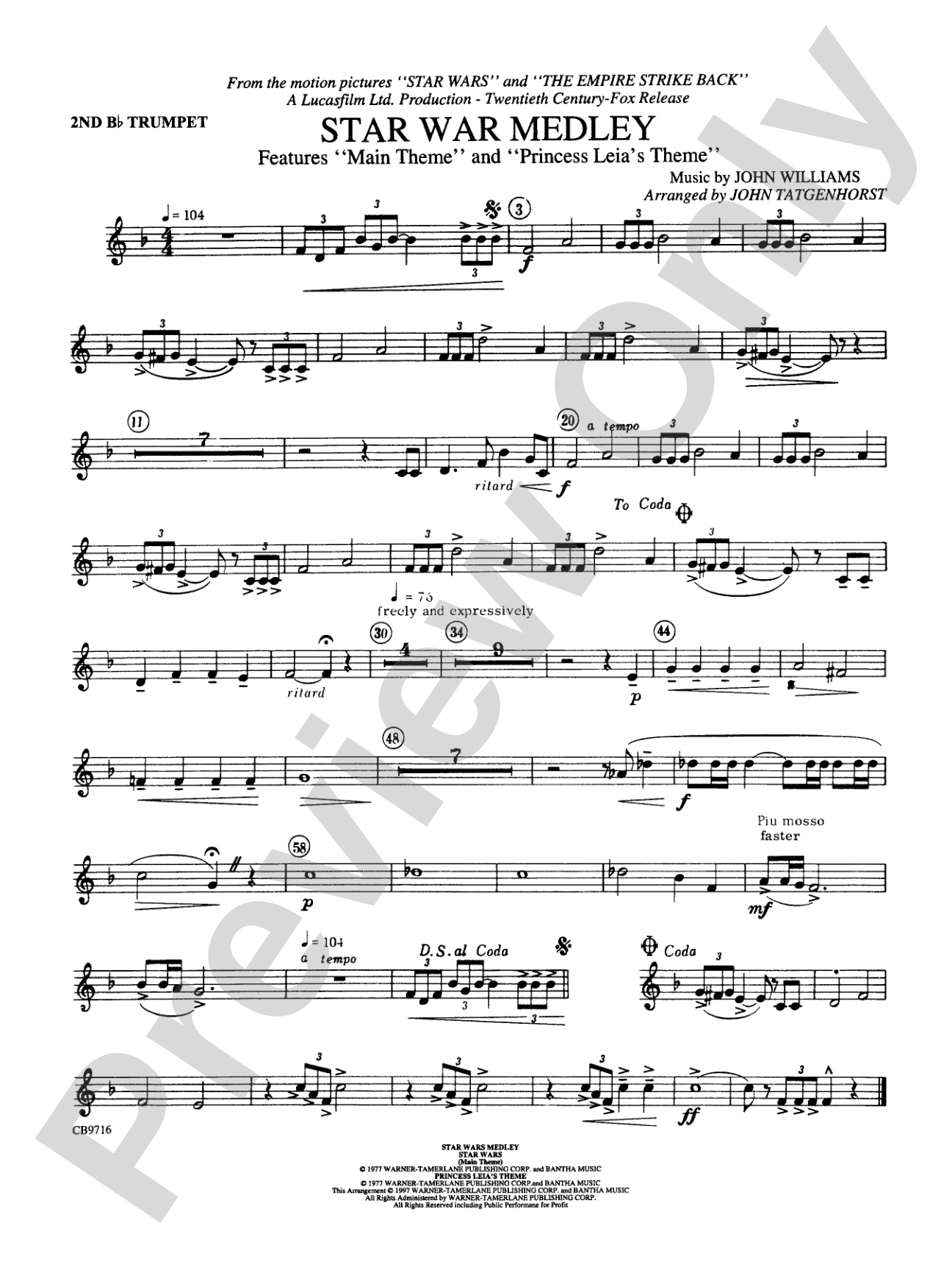 Star Wars® Medley: 2nd B-flat Trumpet