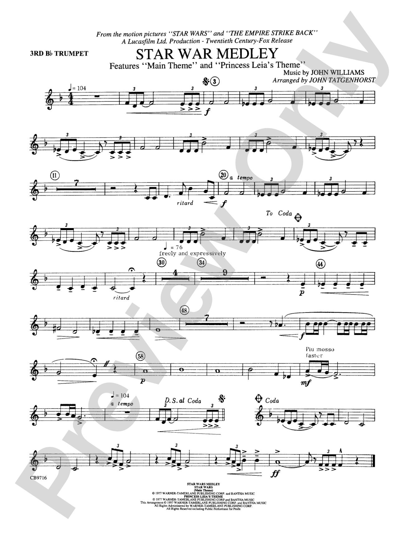 Star Wars® Medley: 3rd B-flat Trumpet