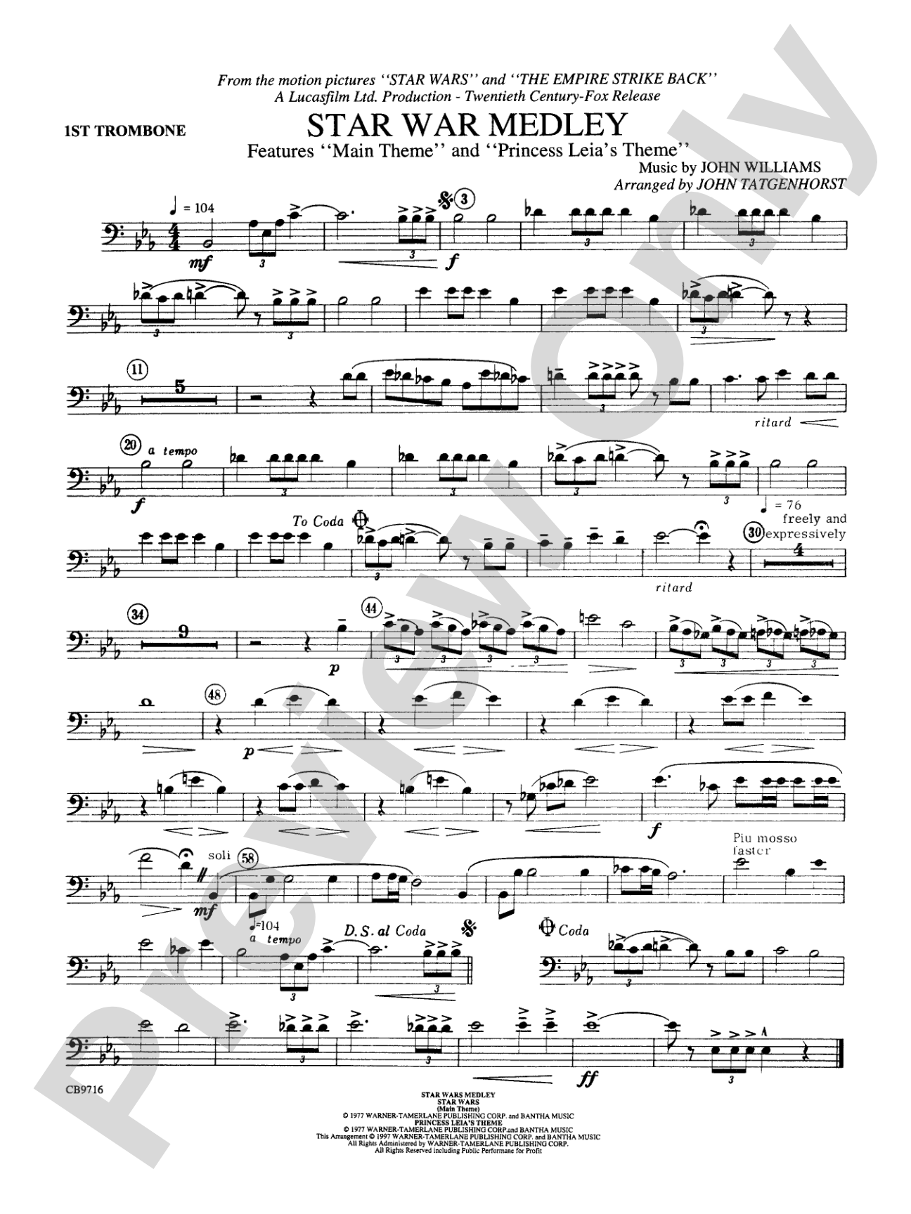 Star Wars® Medley: 1st Trombone