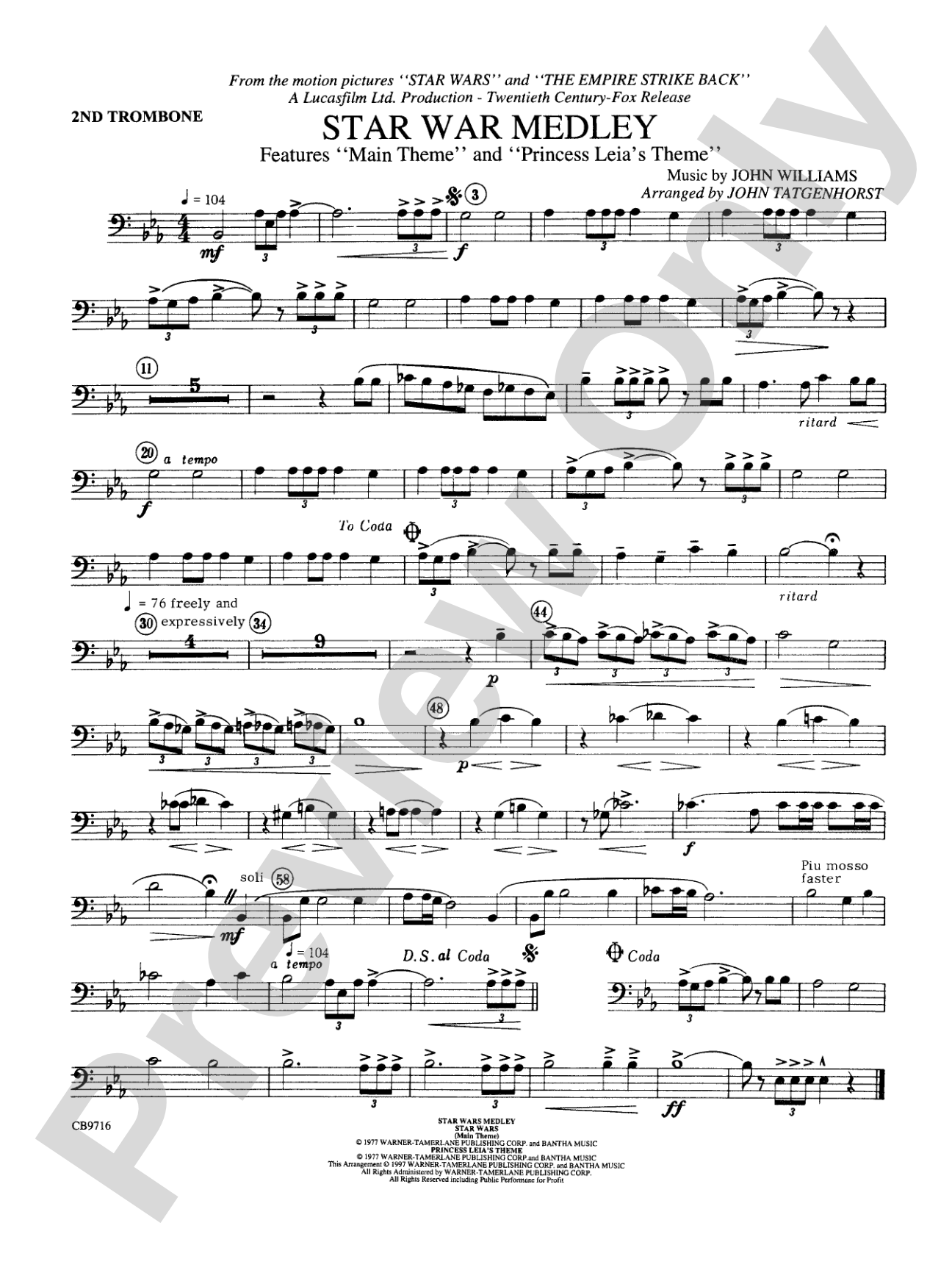 Star Wars® Medley: 2nd Trombone