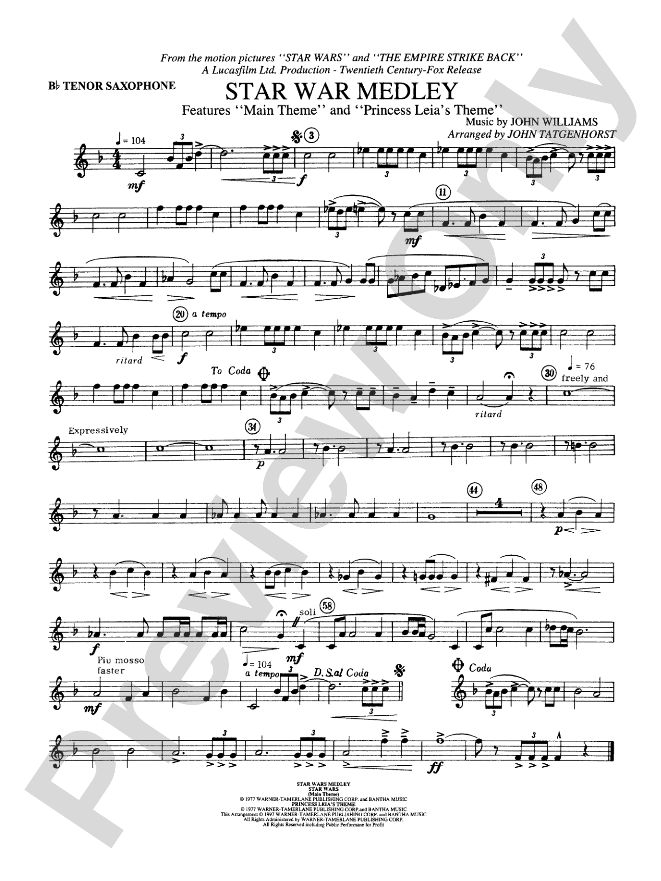 Star Wars® Medley: B-flat Tenor Saxophone