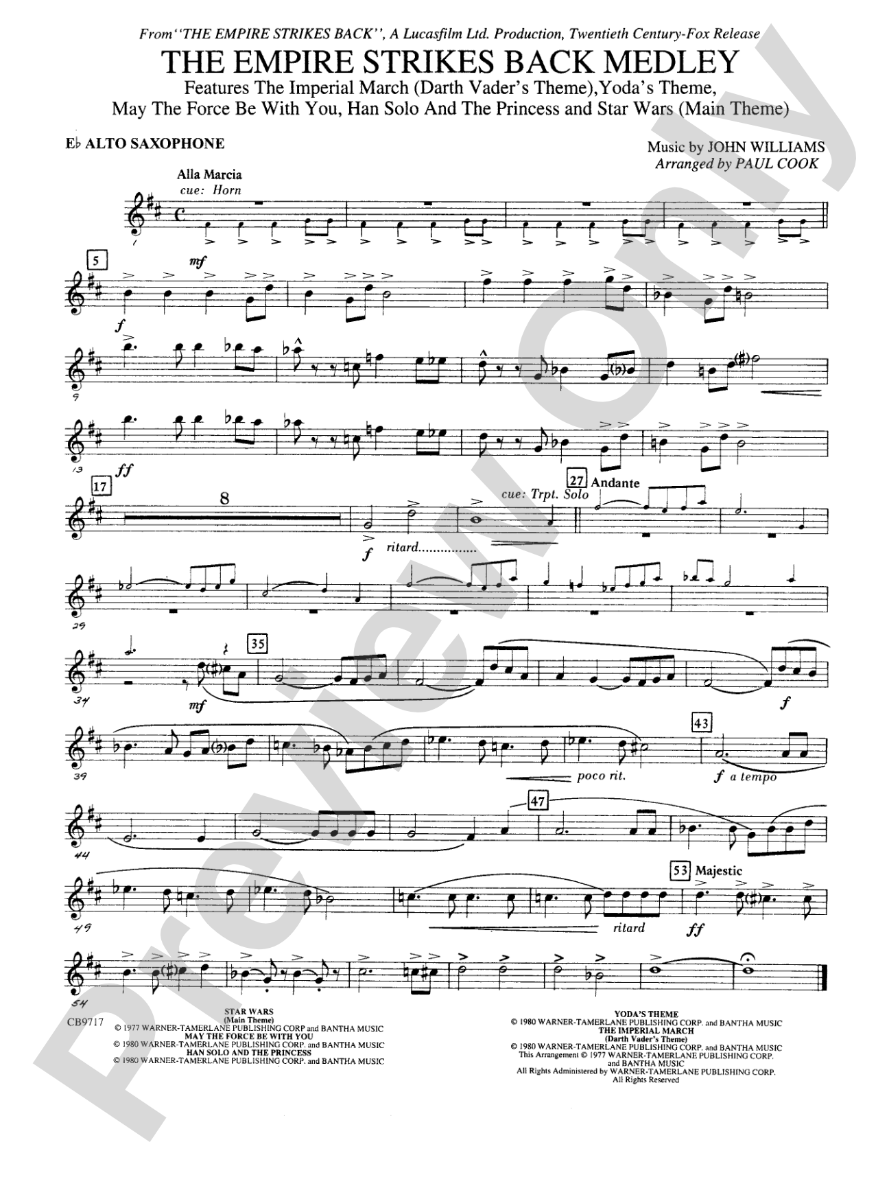The Empire Strikes Back Medley: E-flat Alto Saxophone