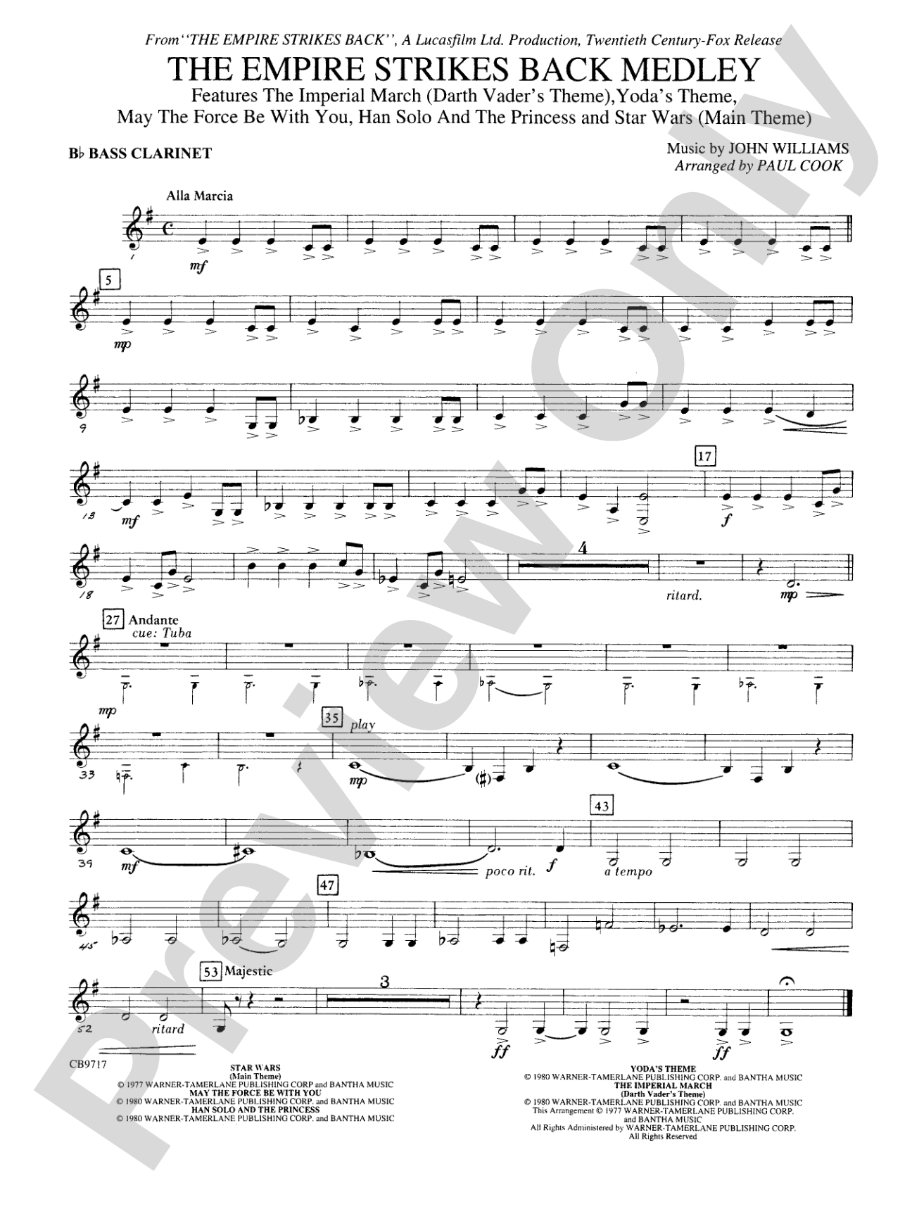 The Empire Strikes Back Medley: B-flat Bass Clarinet