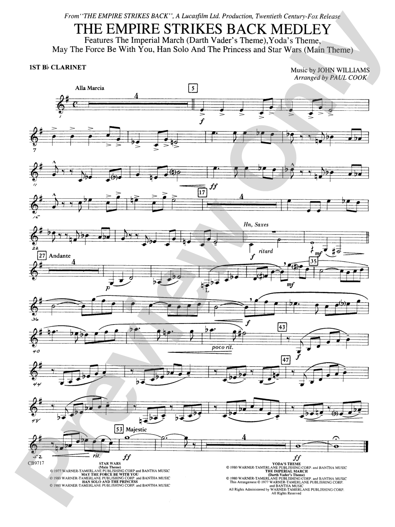 The Empire Strikes Back Medley: 1st B-flat Clarinet