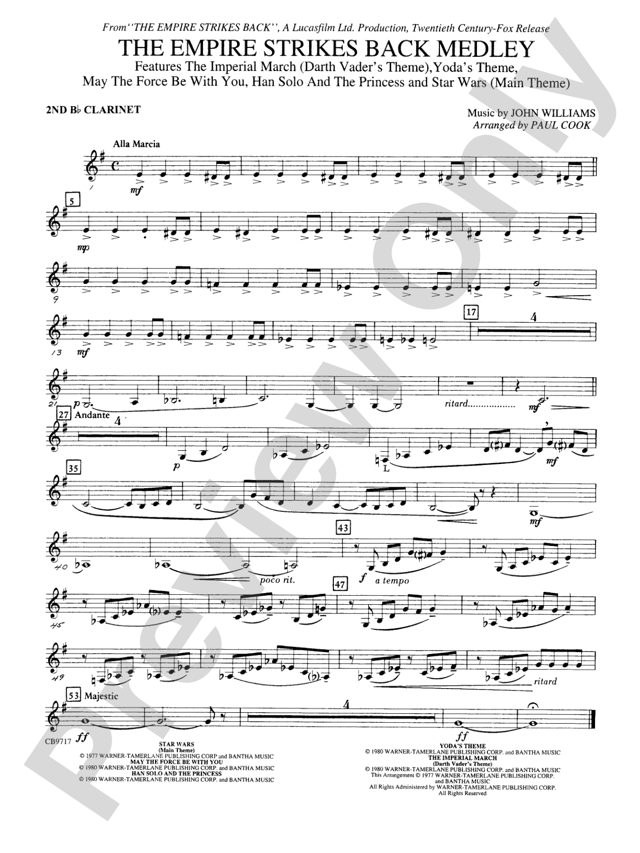 The Empire Strikes Back Medley: 2nd B-flat Clarinet