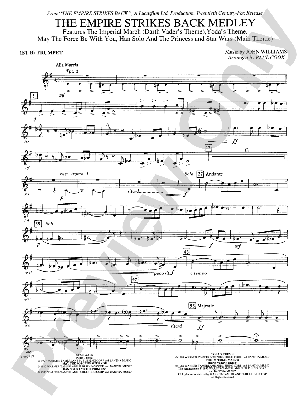 The Empire Strikes Back Medley: 1st B-flat Trumpet